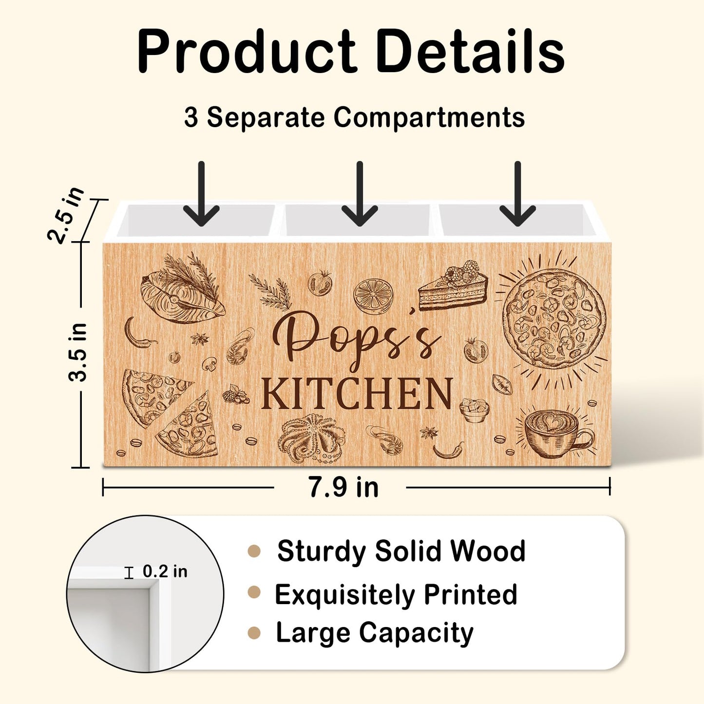 nvucamd Pops Gifts Kitchen Utensil Holder Counter Decor, Pops's Kitchen Countertop Organizer Accessories, Grandfather Cooking Utensil Holder for Counter Fathers Day Birthday Gifts