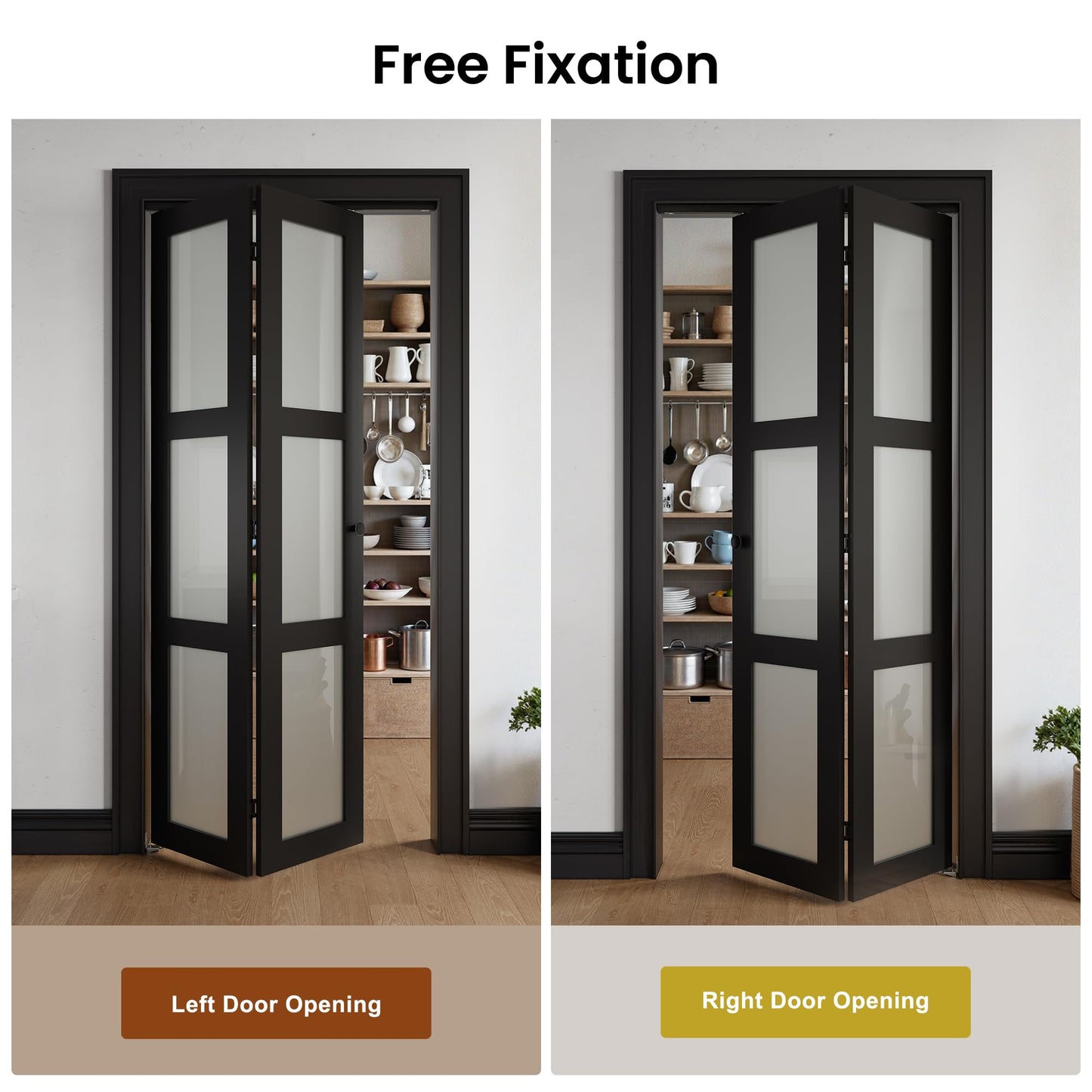 COSHOMER Bifold Doors for 30" x 80" Opening, 3-lite Tempered Frosted Glass Closet Folding Doors with Hardware kit Included, Easy Assembly, Black