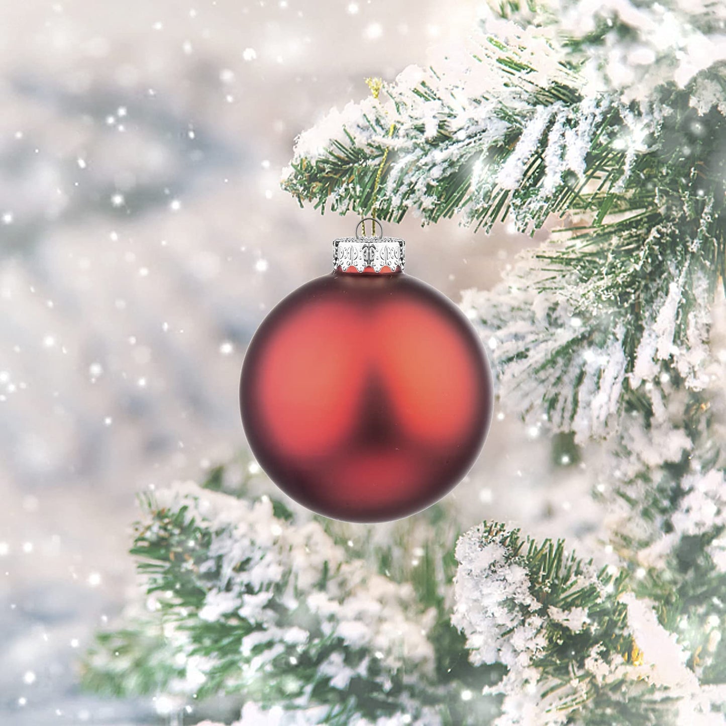 Suixing Christmas Glass Balls Multi Colors Included with Loop Set Festival Home Party Decors Xmas Tree Hanging Pendant 14PC 2.2In Red