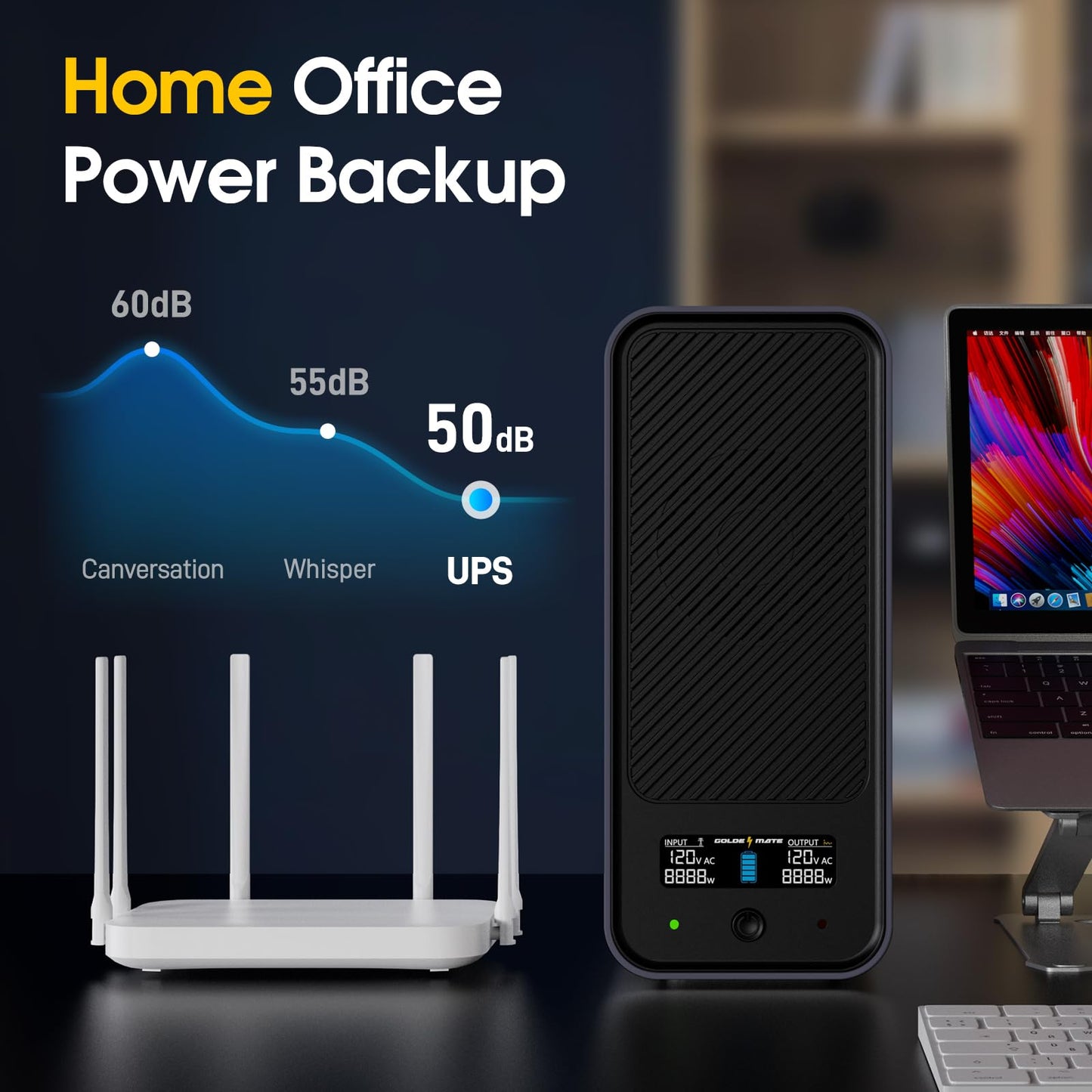 GOLDENMATE 1000VA/800W Lithium UPS Battery Backup and Surge Protector, Sinewave UPS System with LiFePO4 Battery(230Wh),Upgraded Pro Ver. with Communication Port, 8 Outlets, for NAS & Home Office, Gray