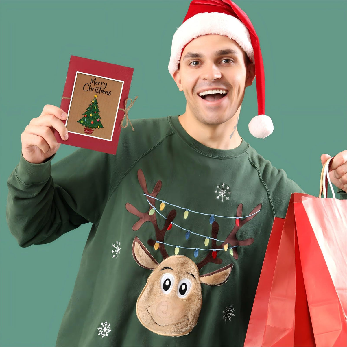 Engrowtic Christmas Gift Card Book 5 Slots Gift Postcard Sleeves Christmas Tree Money Holder Envelope Booklet for Cash Xmas Party Supplies for Teacher Office Employee Appreciation