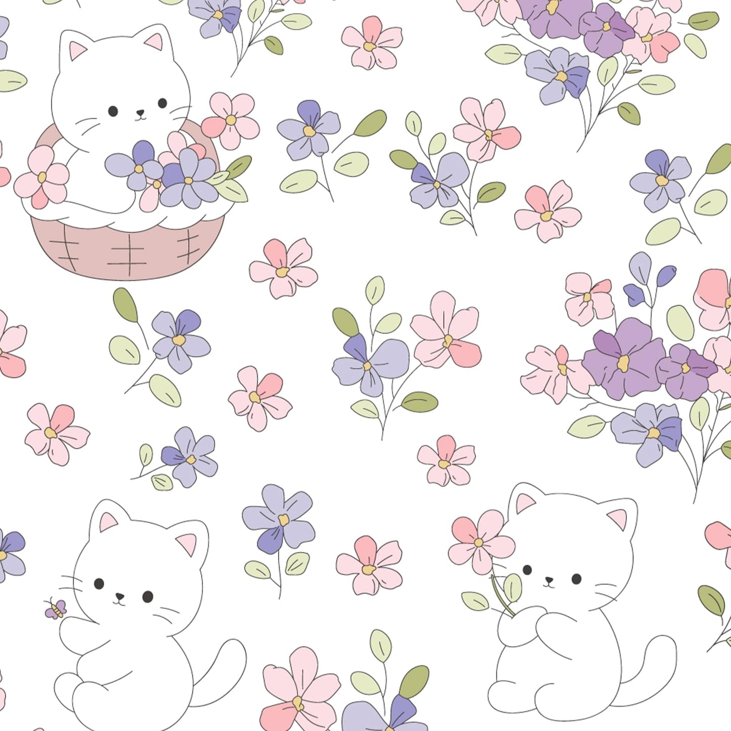 MICORAL Kids Twin Sheet Set Purple Flowers Cats, 3 Pieces Sheets for Boys & Girls, Soft Printed Microfiber Bed Sheets, Deep Pocket Cozy Toddler Bedding Set, Purple Flowers Cats
