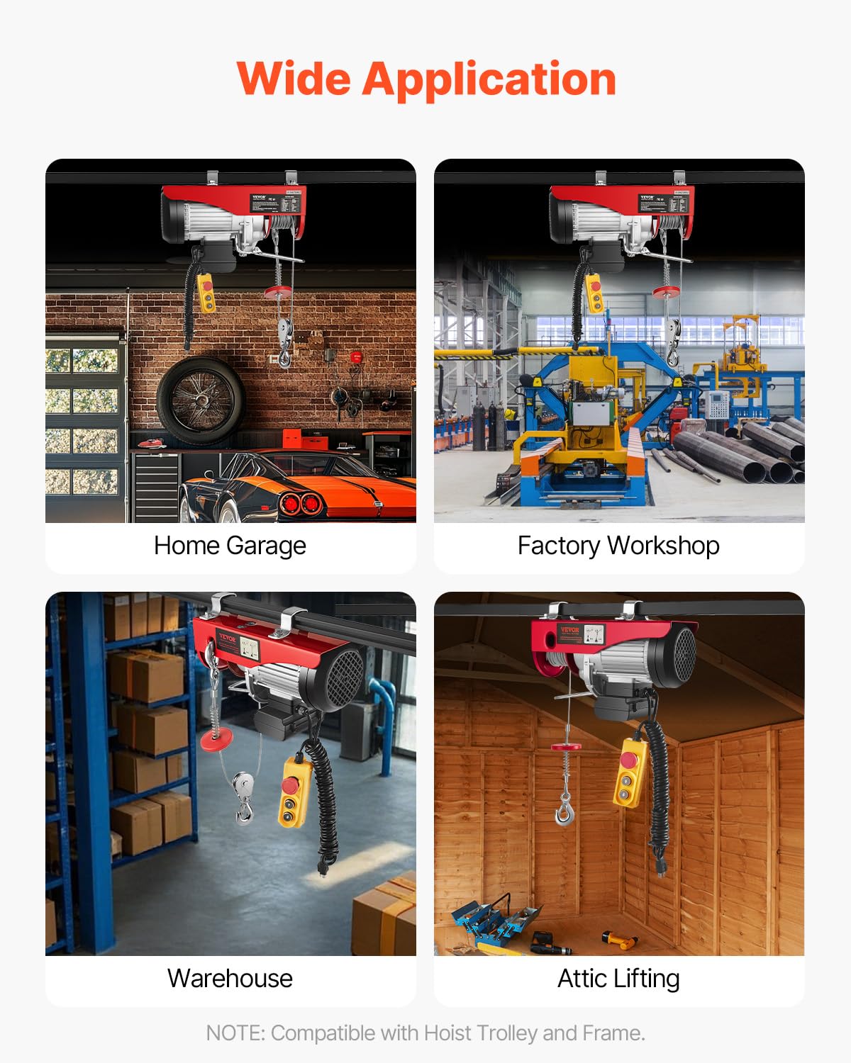 VEVOR Electric Hoist with Remote Control, 1320LBS Electric Winch, 110V Electric Hoist with 14ft Wired Control for Lifting in Factories, Warehouses, Construction Site, Attic