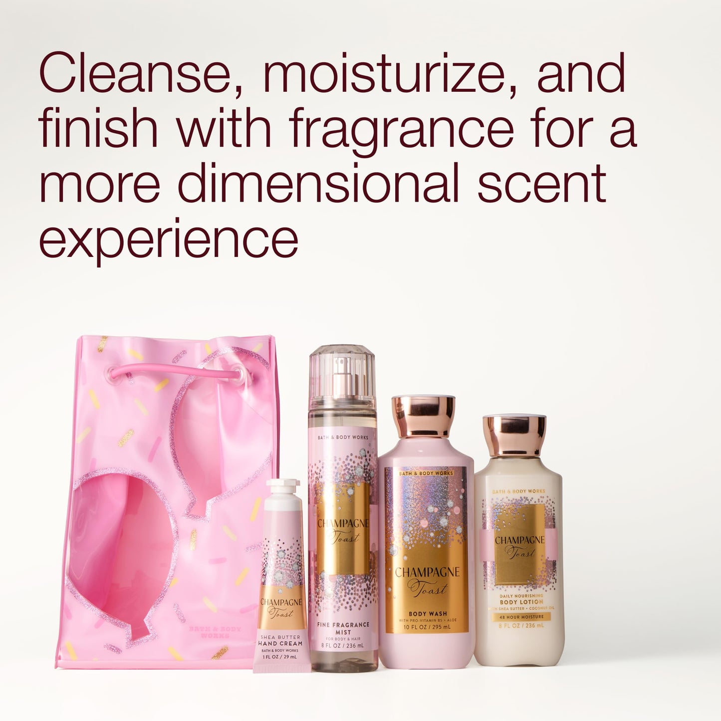 Bath & Body Works Champagne Toast Gift Set with Body Wash, Fine Fragrance Mist, Lotion, & Hand Cream – Personal Care Collection for Gifts or Individual Use, Champagne & Sparkling Berry Scent - 1 Pack