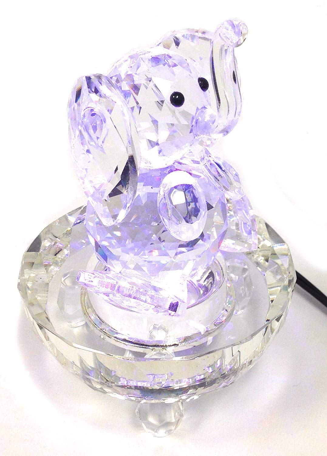 Amlong Crystal 7 LED Colored Lights Illuminated Round Crystal Display Stand