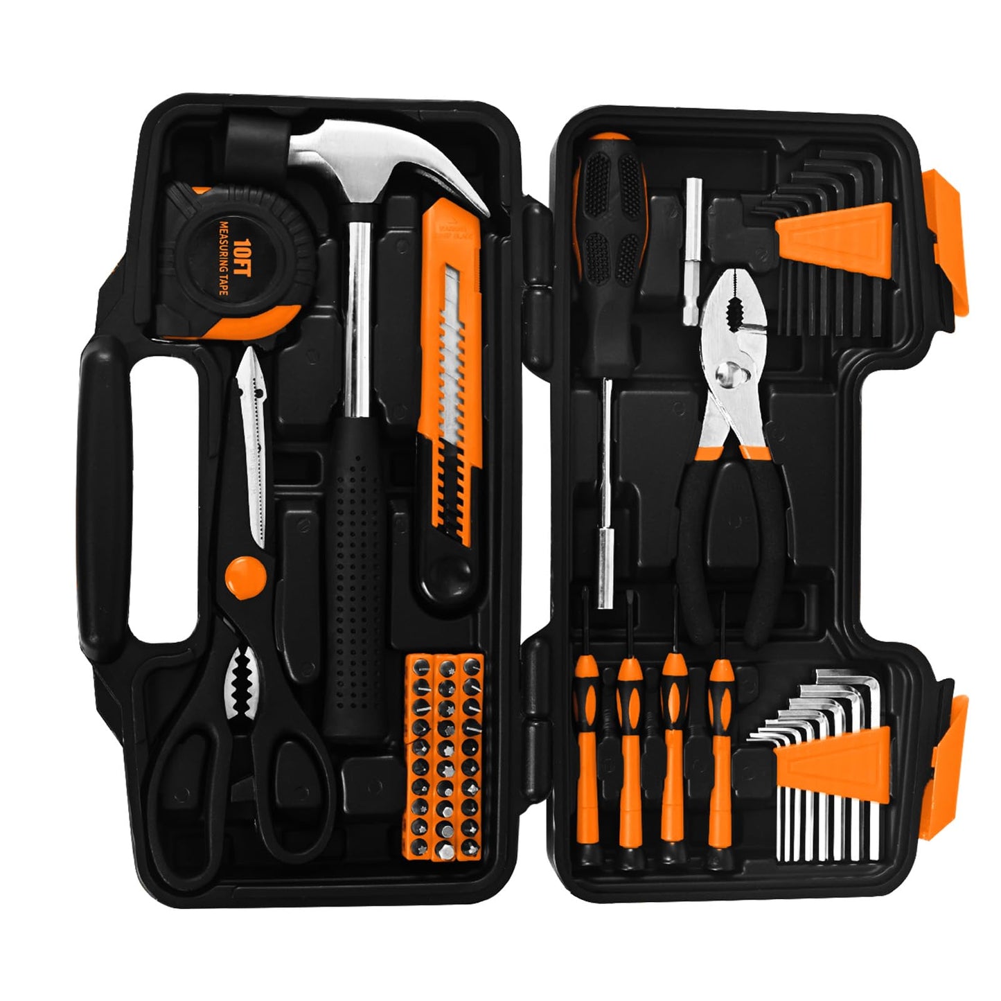 GETFOO 58-Piece Tool Kit Basic Home Repair Tool Set, General Household Hand Tool Kit,Small Tool Kit with Plastic Toolbox Mini Tool kit for Women, Office & College Repairs Orange