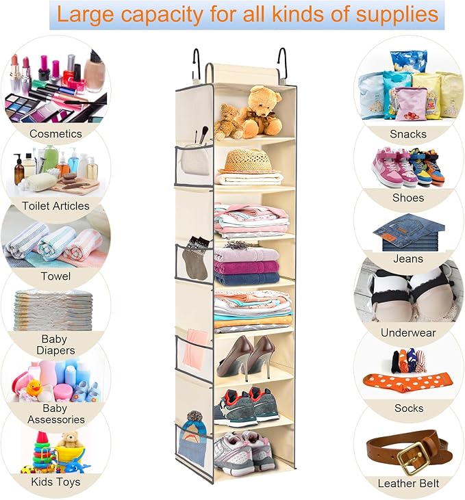 Large-Sized Hanging Shoe Organizer 8-Shelf, Hanging Closet Organizer