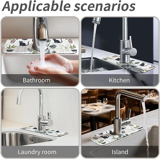 Kitchen Sink Splash Guard,Cats and potted plants Faucet Mat Sink Gadgets-Super