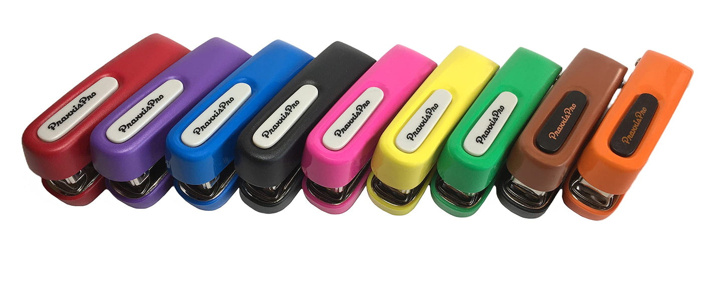 Praxxis Pro Office Supplies - Aria-Plus Half-Strip Mini Stapler - Durable, Compact, and Colorful Stapler for Office and Travel Use, Compatible with Standard 26/6 Staples, Orange