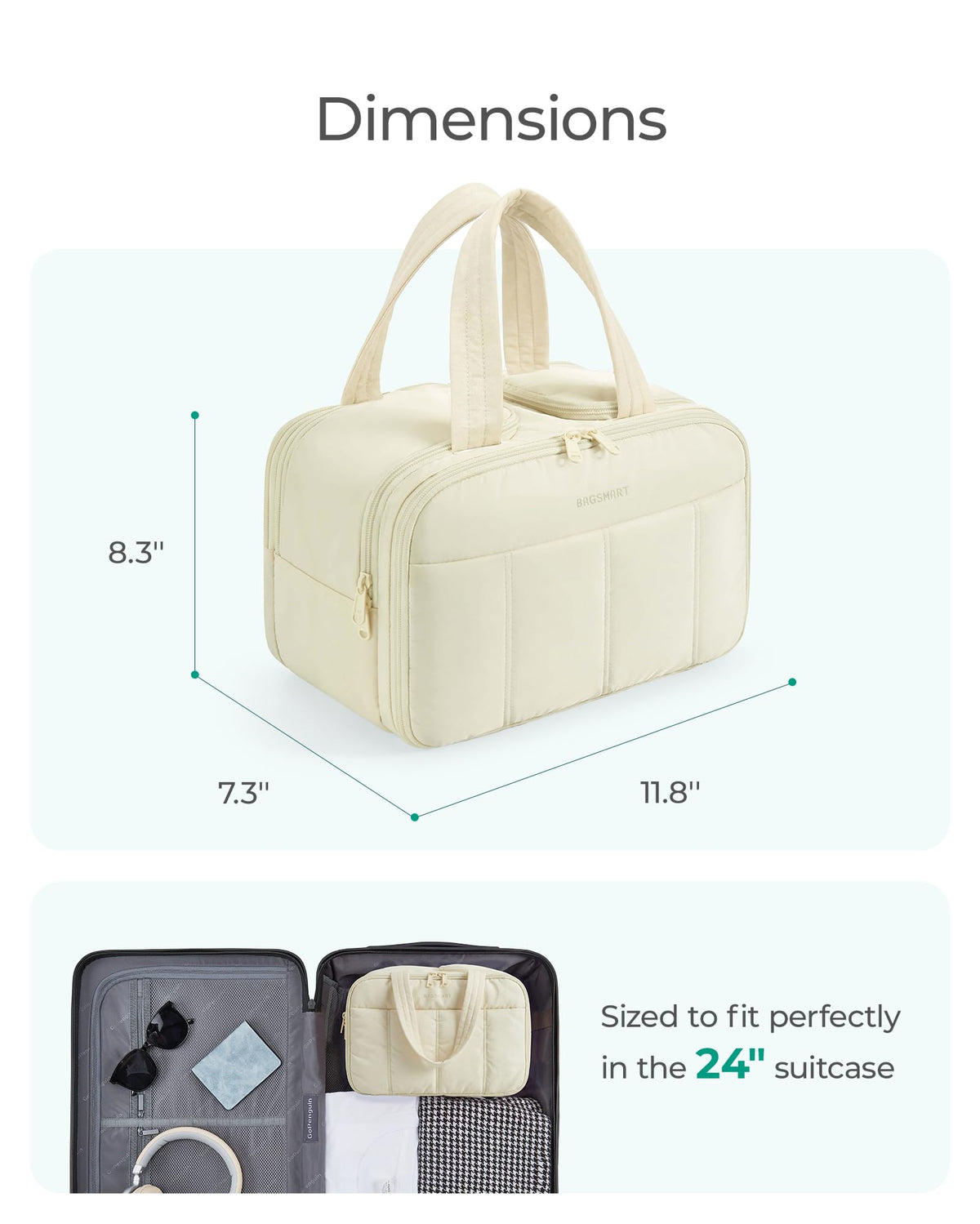 BAGSMART Travel Toiletry Bag, Puffy Large Toiletry Bag for Women, Lightweight Cosmetic Makeup Bag Organizer with Handle for Traveling, Accessories, Essentials, Toiletries (Grayish Brown)