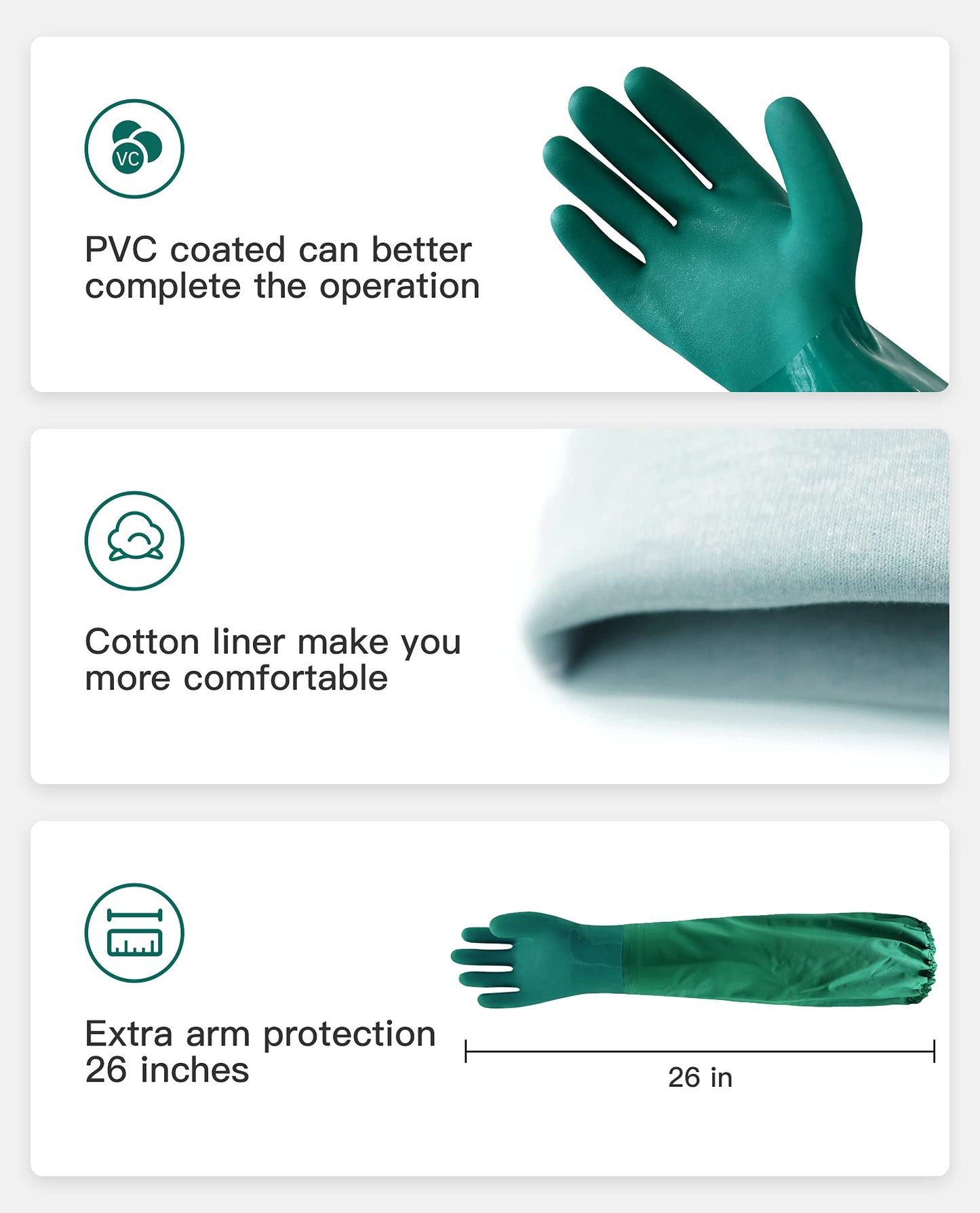 PACIFIC 26" Long Sleeve Gloves, Chemical Resistant Gloves. PVC Coating, Reusable, Heavy Duty Waterproof Gloves with Cotton Liner, Anti-skid, Acid-alkali and Oil, Large