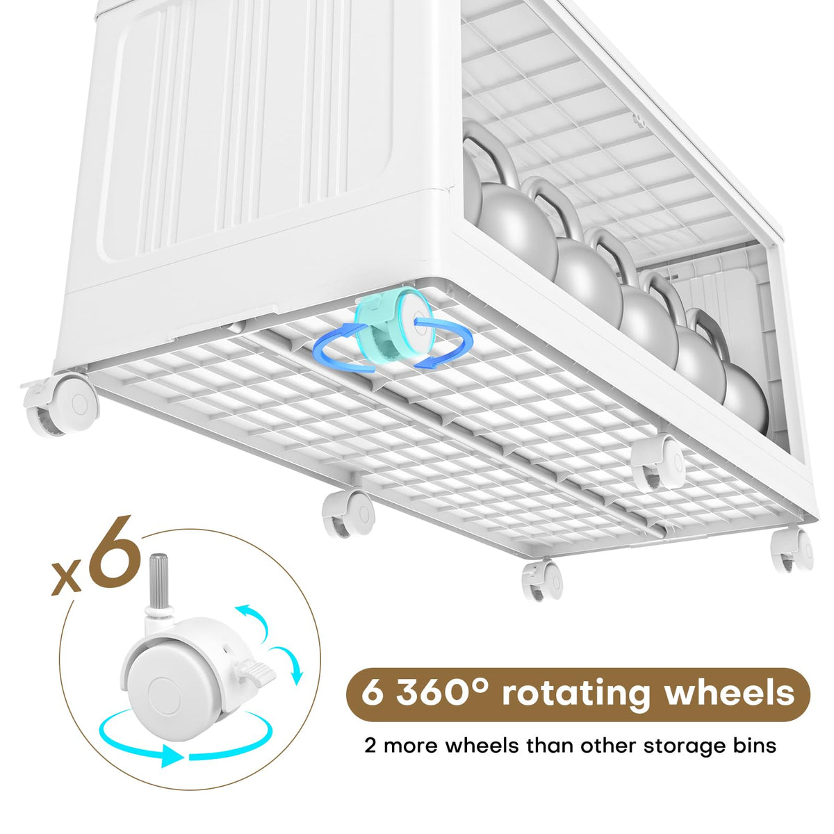 HOCRYPTA 300Gal Extra Large Foldable Storage Organizer with Lid, 1200QT Stackable Plastic Storage Bins with Clear Magnetic Doors & Wheels, for Bedroom Garage Closet Kitchen Dorm Home,5‑Pack