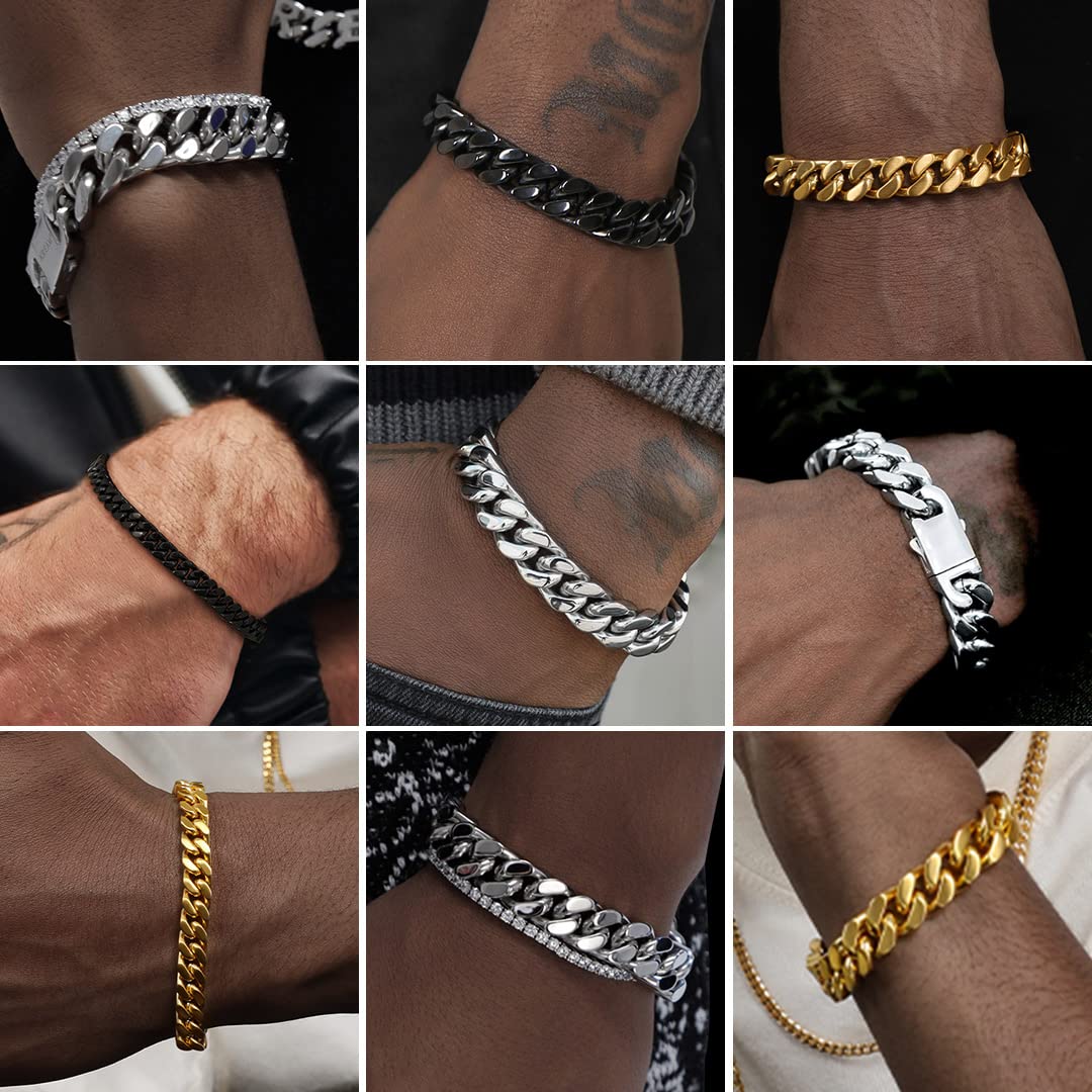 ChainsHouse Hip Hop Cuban Bracelet for Men 9mm 21cm 316L Stainless Steel Wrist Bracelet Man Bangle