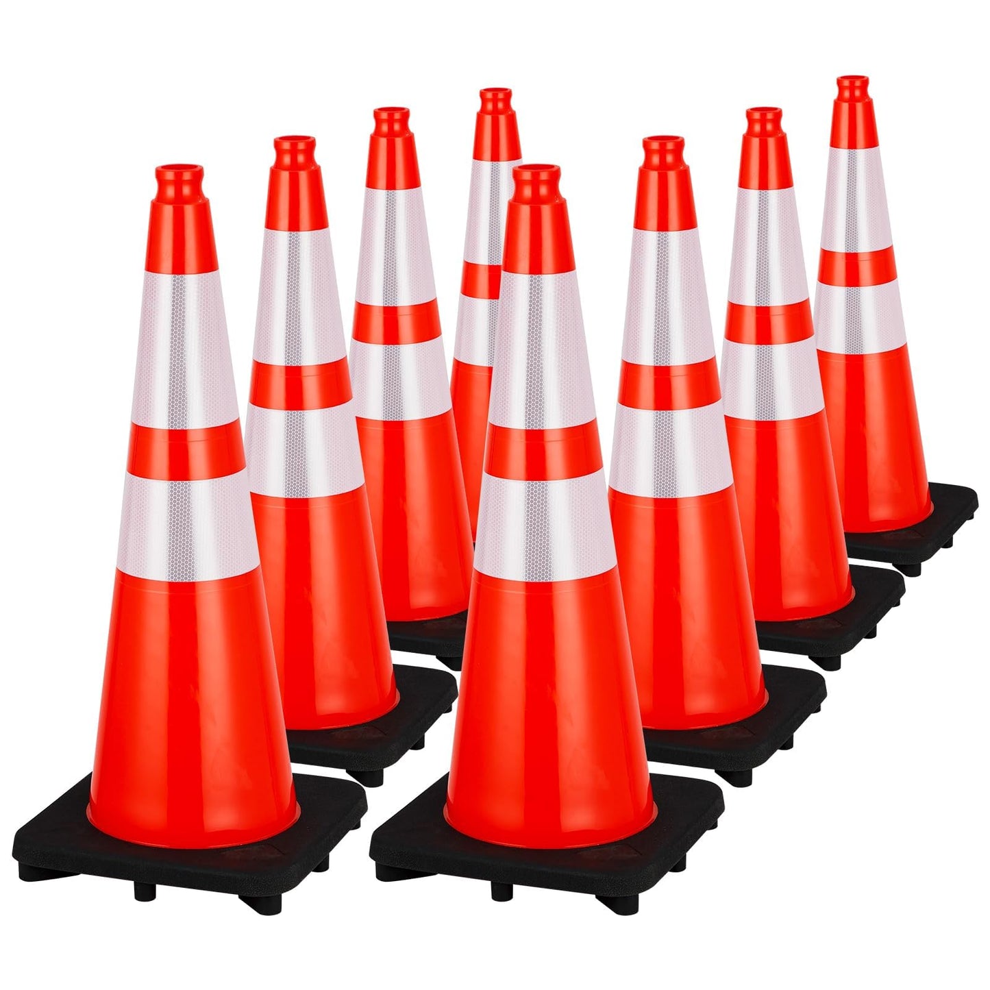 28 Inch Traffic Cones, Heavy-Duty Orange PVC Safety Cones with 2 Reflective Collars - for Road Parking, Construction, and Hazard Safety,8 Pack