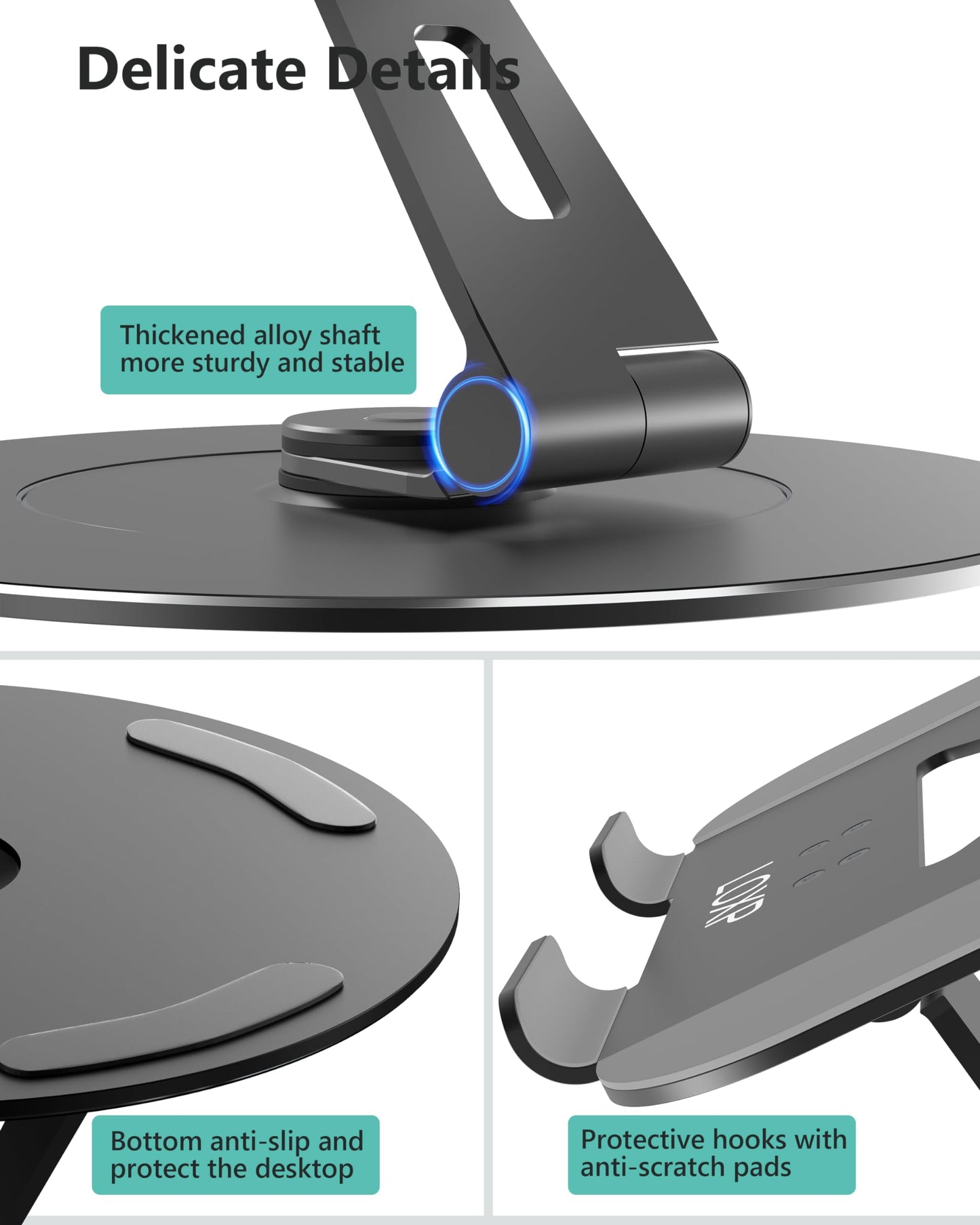 Adjustable Laptop Stand, Computer Stand with 360 Rotating Base, Ergonomic Laptop Riser Mount for Desk Foldable Protable Computer Desk Fits with MacBook Pro Air (10-16") - Black