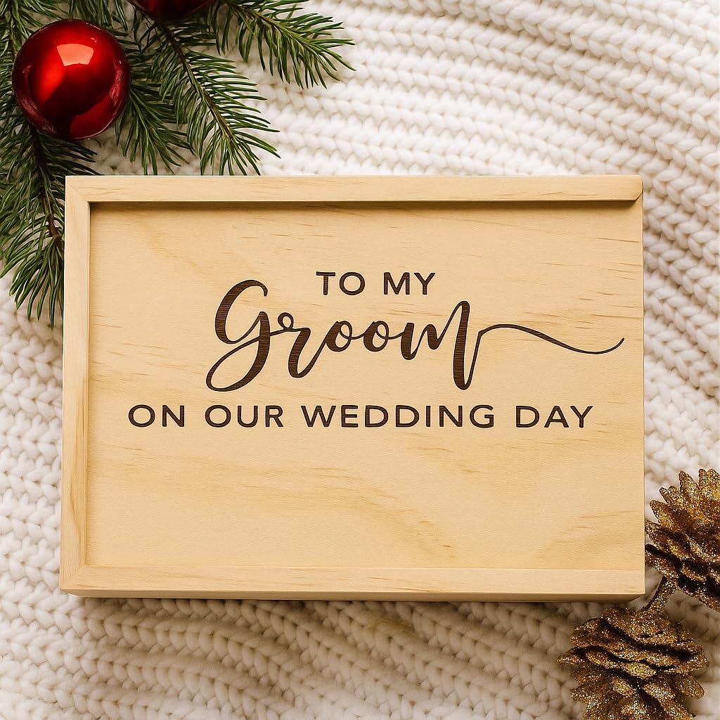 Koyal Wholesale Engraved Wood Groom Gift Box from Bride Wedding Day Gift for Groom, Husband, or Fiancé Sentimental Keepsake Box, Perfect Groom Gifts from Bride for Wedding Morning Boudoir Photo Box