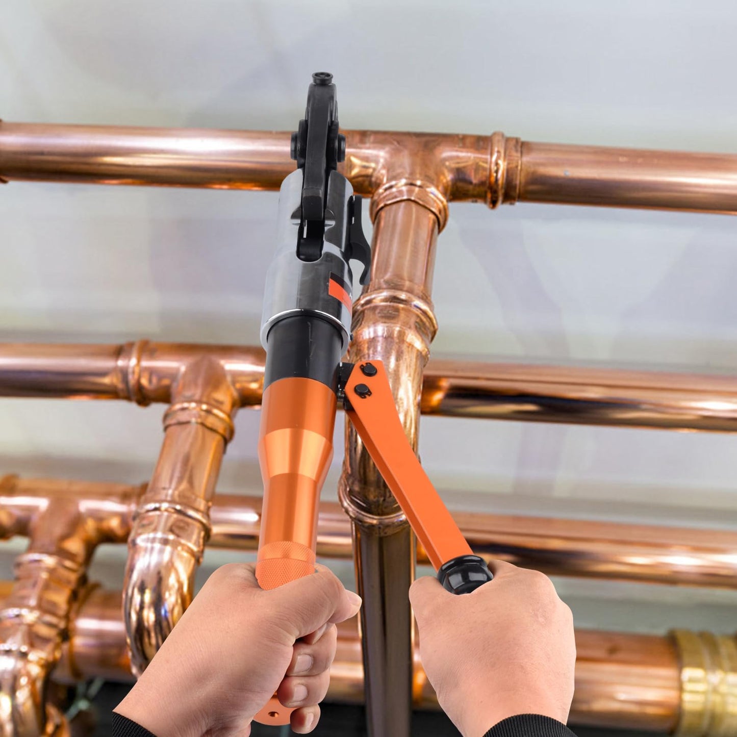 HZLZRZ ProPress Tool Copper Tube Fittings Hydraulic Copper Pipe Crimping Tool with 1/2,3/4 and 1 inch Jaws and Stainless Steel Pipe Cutter and Deburring Tool,Suit for Narrow Space and Tee Fittings