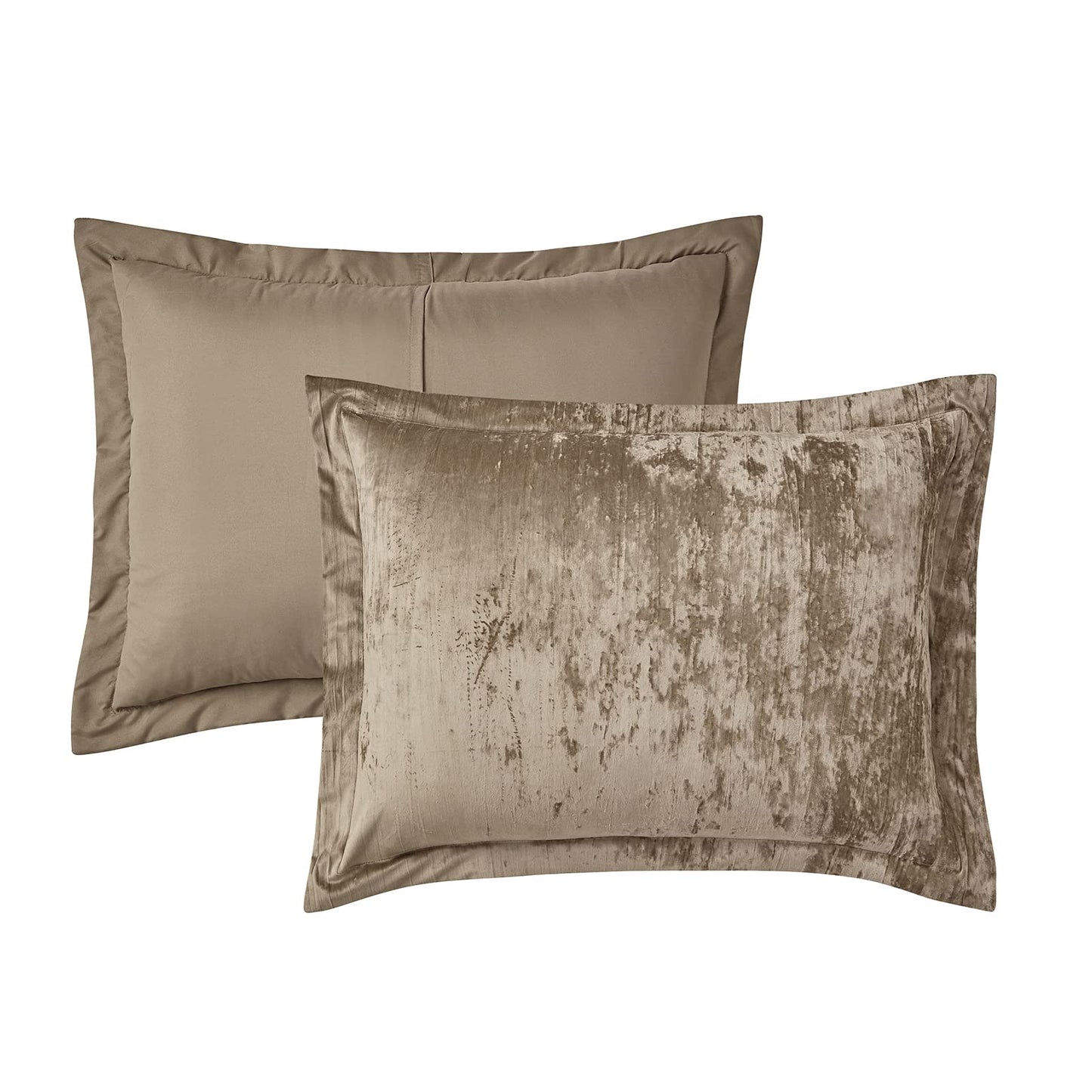 Fredsure Crinkle Velvet Comforter Set, 3 Pieces Khaki Queen, Crinkle Velvet Face and Brushed Microfiber Reverse, with Light Poly Fill