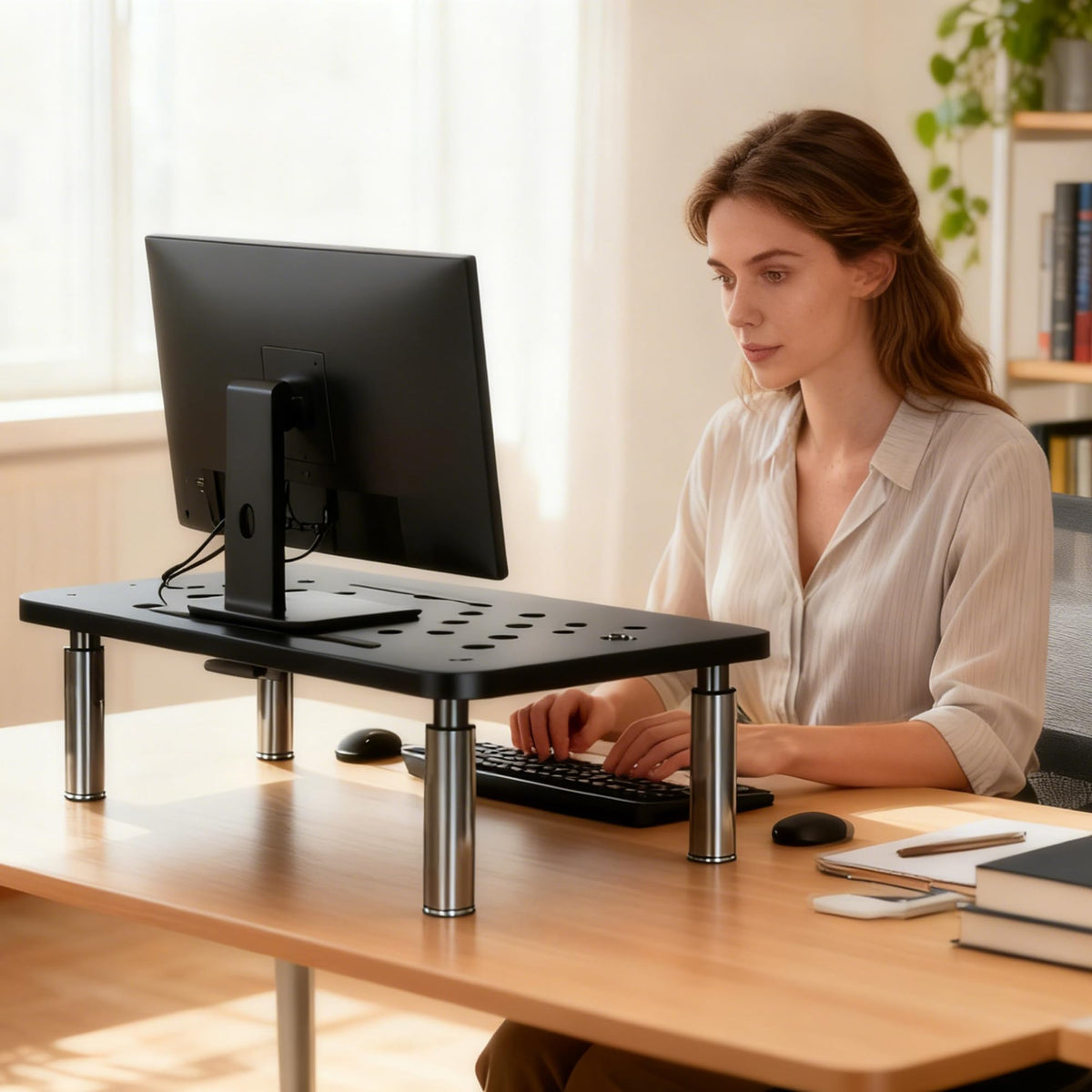 Monitor Stand Riser with Drawer - Adjustable Height (10.5-14.5cm) 3 Gears, Carbon Steel Desk Organizer for Computer/Laptop, Ventilated, Multi-Layer Storage for Office Home,pc stand (Black)