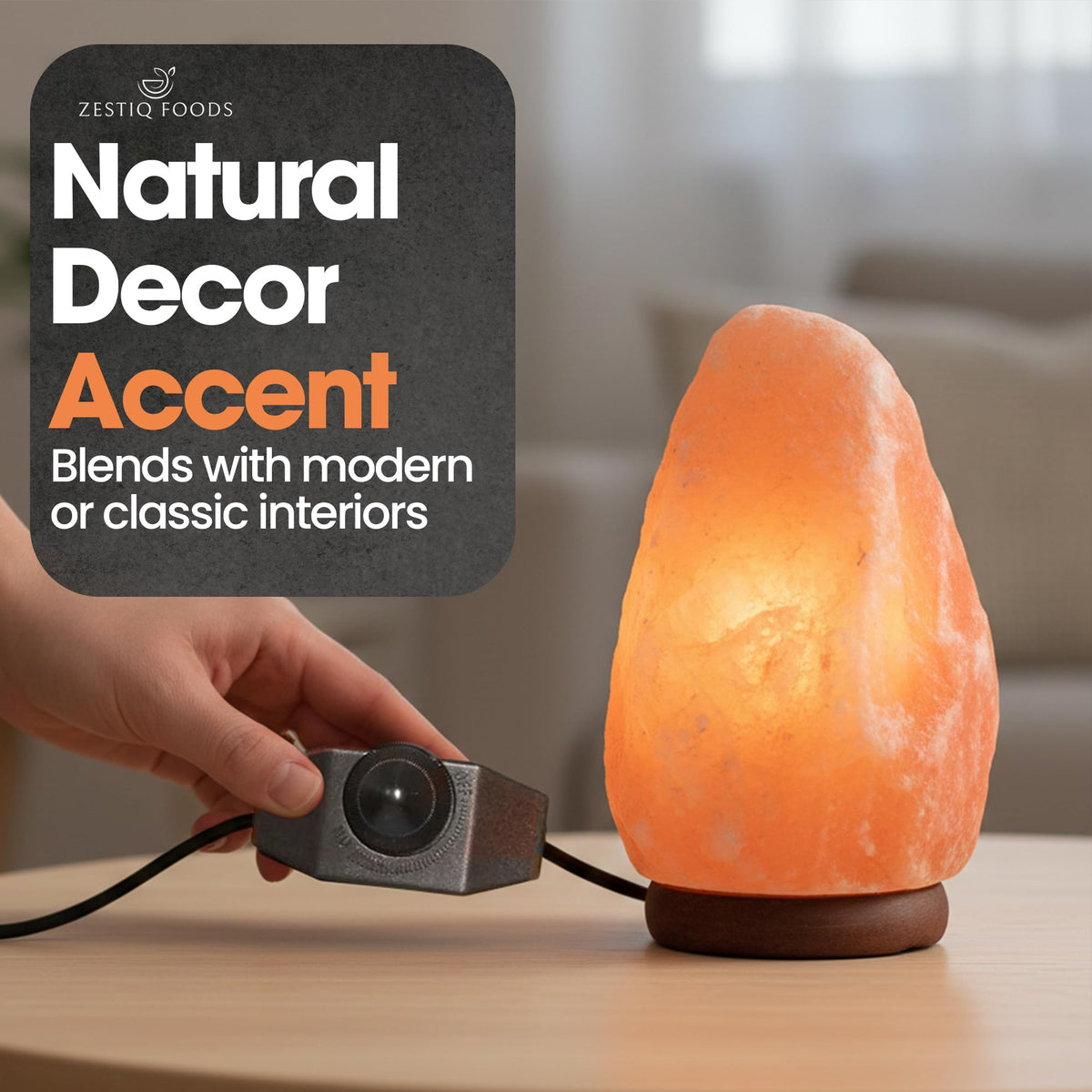 ZESTIQ FOODS Himalayan Salt Lamp – Natural Pink Salt Rock Lamp, Crystal Night Light for Bedroom, Home & Office, Air Purifier, Relaxation & Home Decor