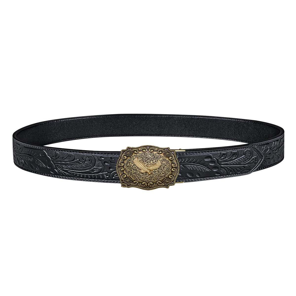 Dubulle Mens Western Belt Ratchet Belts Copper Eagle Automatic Buckle Black Genuine Leather Strap for Jeans Dress