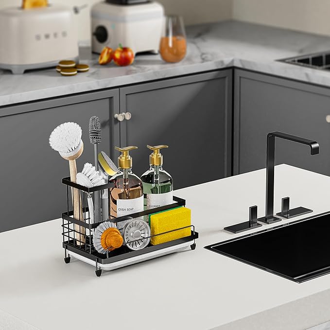 Cisily Large Capacity Kitchen Sink Caddy Organizer, Rustproof Non-Slip Sponge
