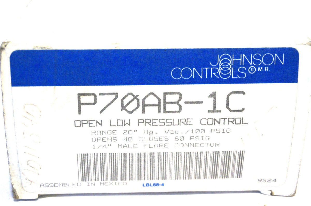 Johnson Controls P70AB-1C All-Range Control for Non-Corrosive Refrigerants, Single-Pole, Single-Throw, Open Low, 100 psi Maximum Working Pressure, 1/4" External Flare Connector