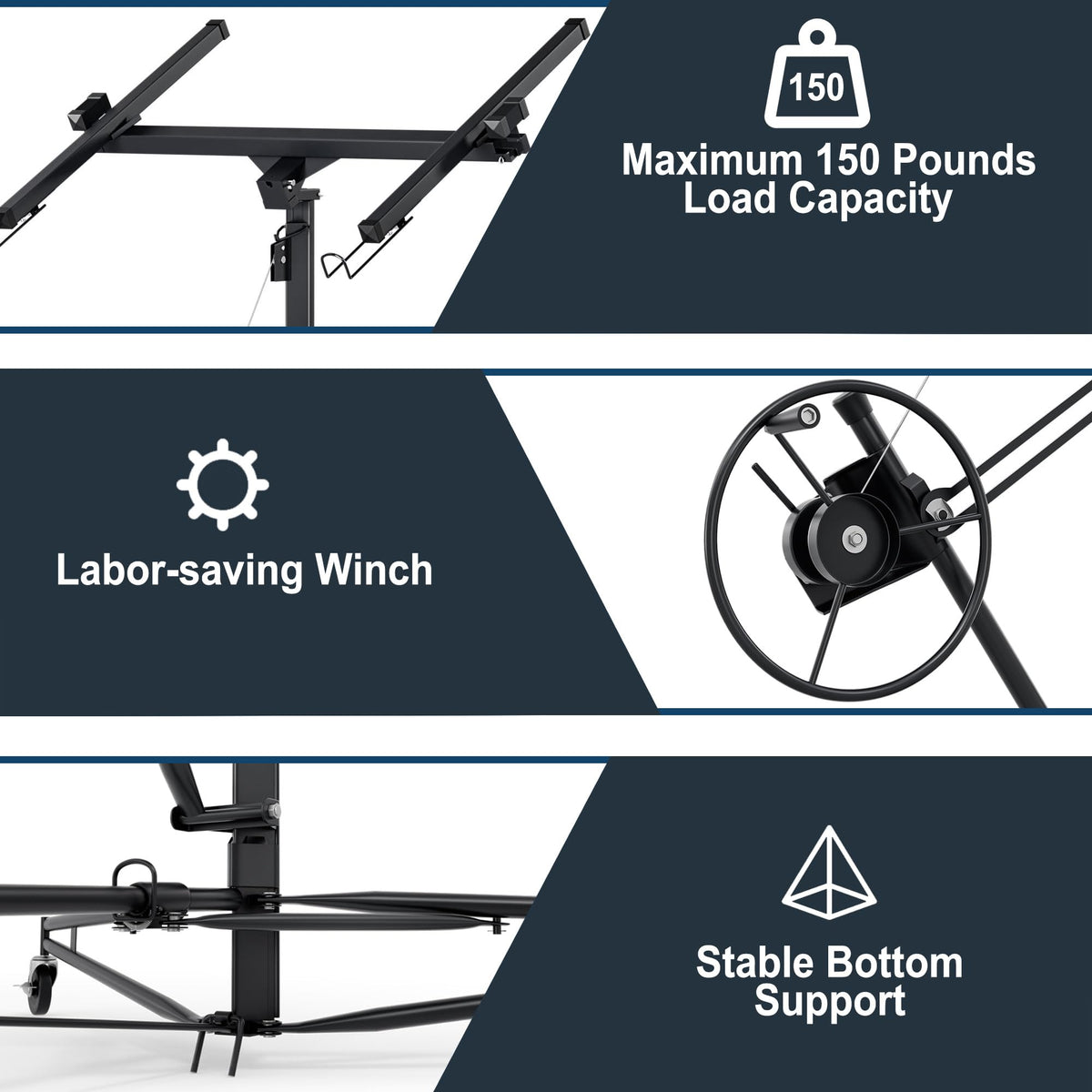 Drywall Lift 16 ft,Drywall Rolling Lifter Panel,150LBS Heavy Duty Sheetrock Lift,Drywall Lifter Panel Hoist Jack With 360° Adjustable Telescopic Arm & 3 Lockable Wheels