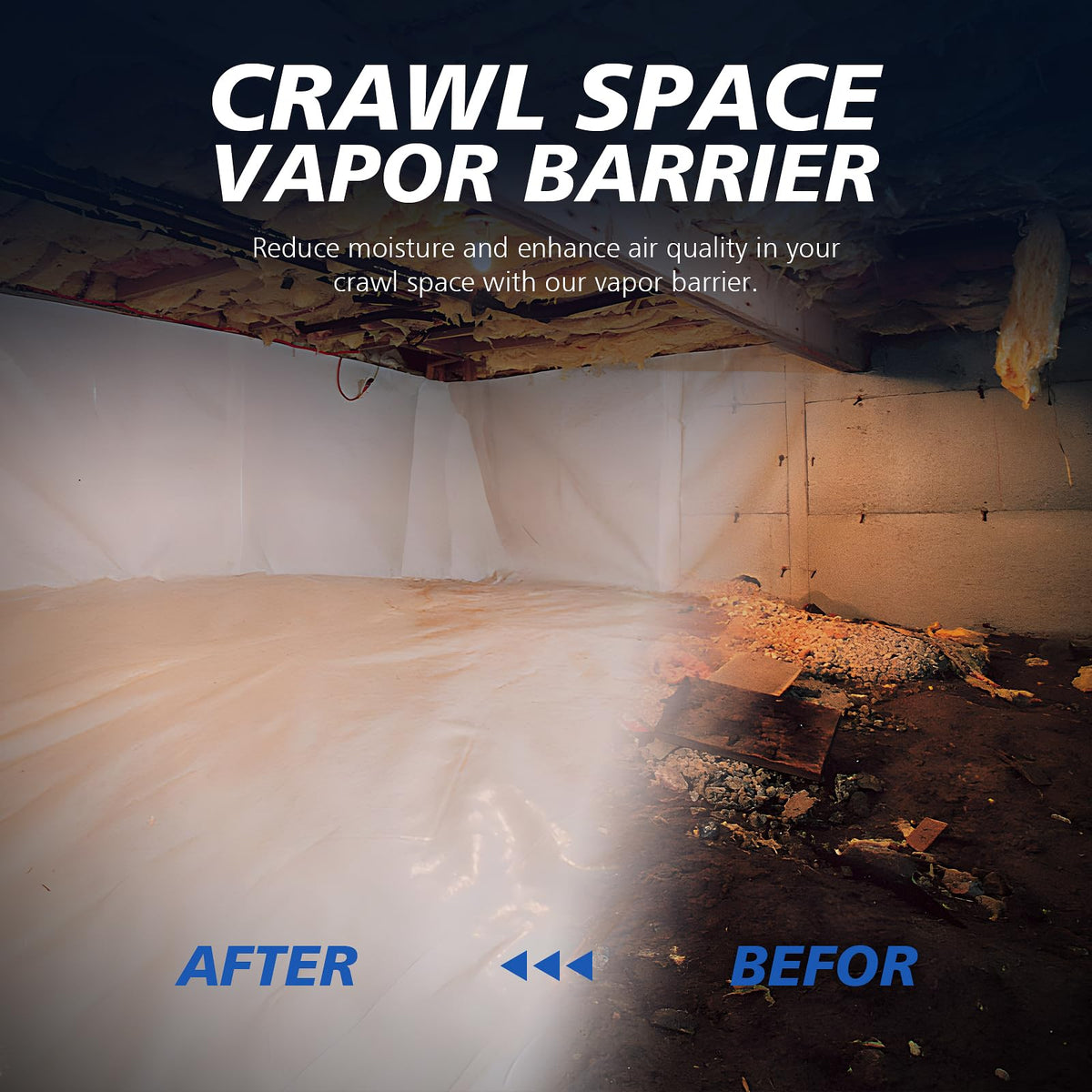 Crawl Space Vapor Barrier, 10Mil Film, 10' x 25', Drop Cloth Vapor Barrier Covering for Crawl Space Encapsulation, Thick Plastic Sheeting, Black and White Panda Film, Heavy Duty Polyethylene Film