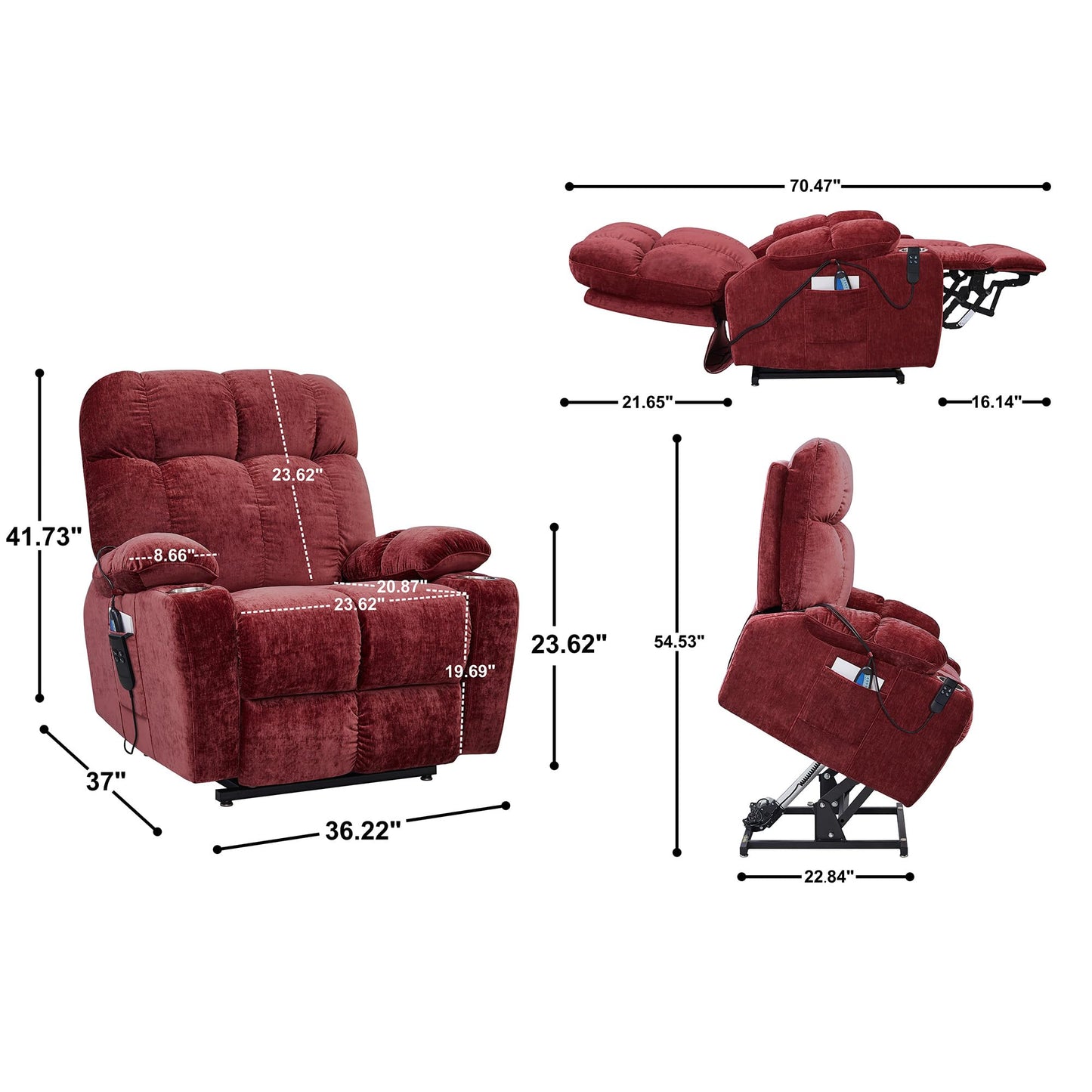 Electric Power Lift Recliner Chair for Elderly W/Massage and Heat, Infinite Positions Adjustable 2 Remote Controllers Upholstered Recliner & Armchair