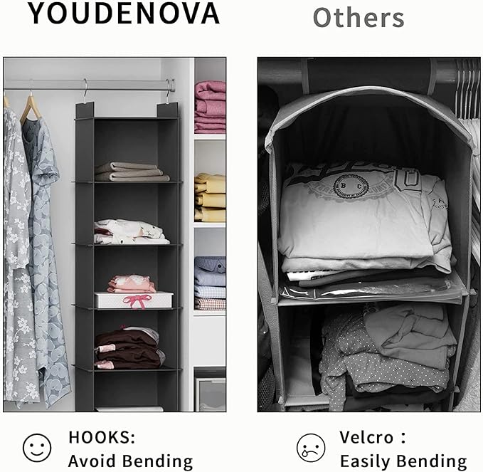 YOUDENOVA Hanging Closet Organizer, 4-Shelf Closet Hanging Shelves