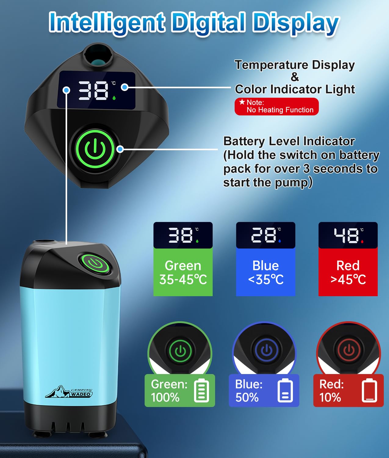 WADEO Portable Shower Camping Shower Outdoor Camp Shower Pump, Electric Rechargeable Portable Camping Shower, Powered by Rechargeable Battery for Camping, Hiking, Traveling