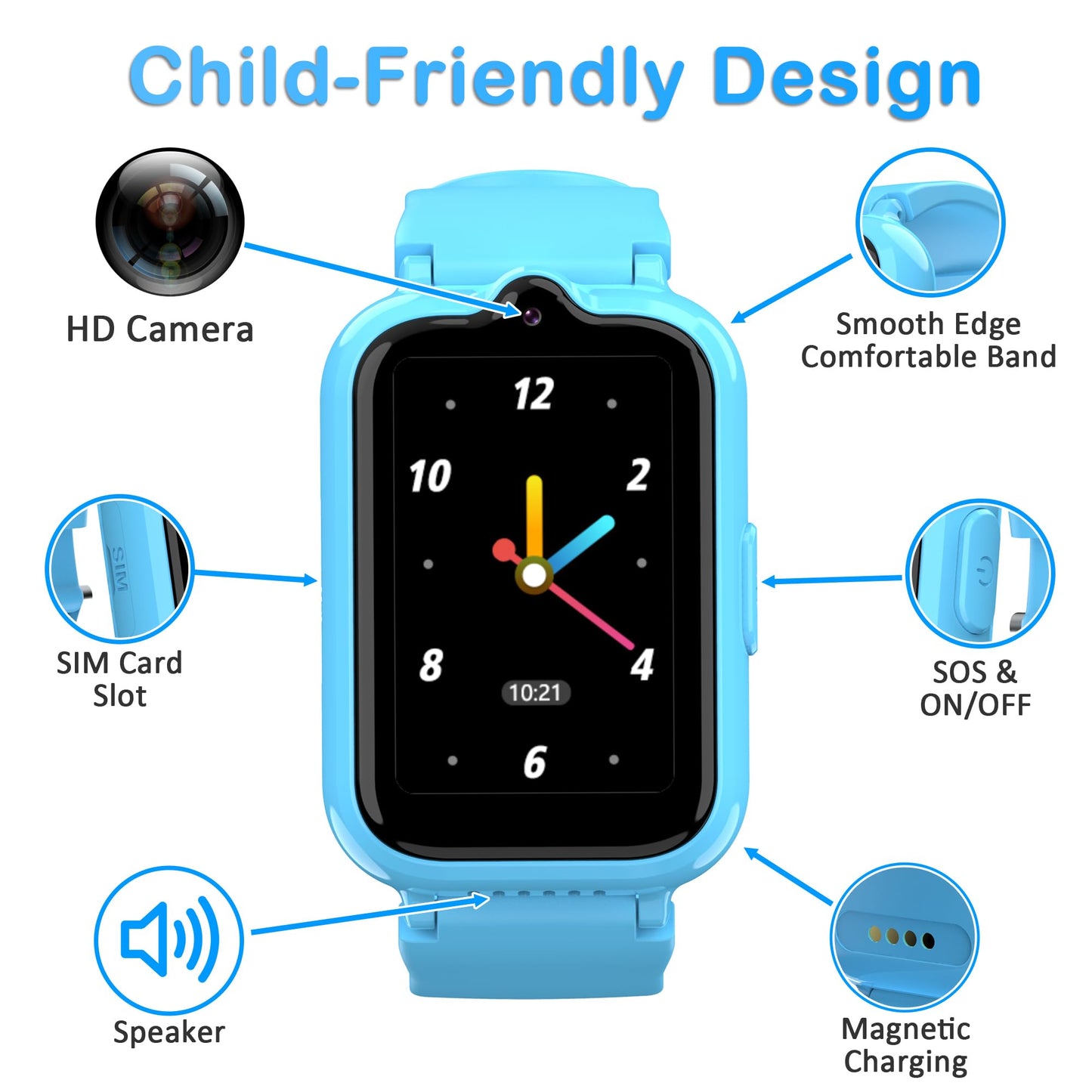 Toloso Kids Smart Watch Boys with GPS Tracker & Video Calling, Kid Cell Phone Watch Age 4-12, One-Key SOS Call Voice Chat Camera Alarm Calculator Pedometer GPS Tracker Gifts for Kids (Blue)