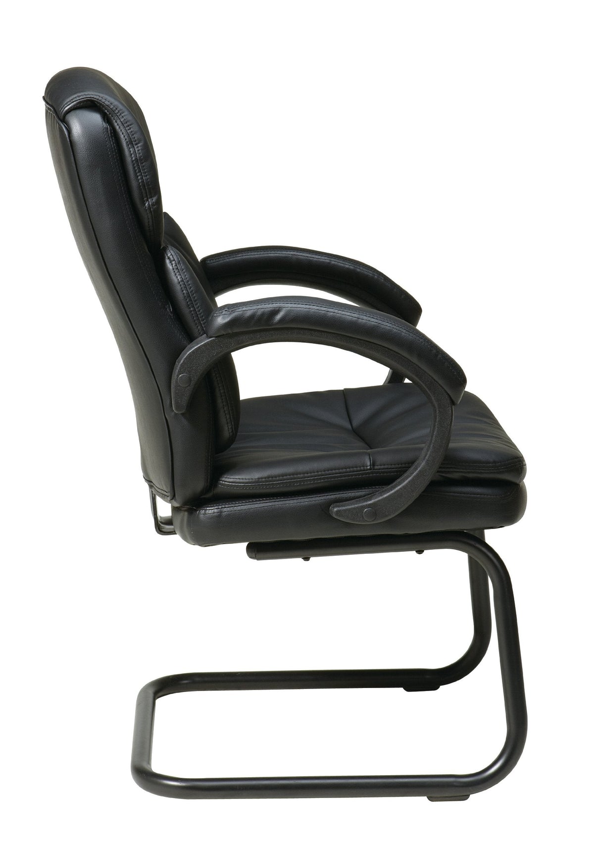 Office Star EC Series Executive Bonded Leather Visitor's Chair with Thick Padded Contour Seat and Padded C Armrests, Black