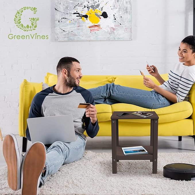 GREENVINES Outdoor Rocking Chair Set | 3-Piece | Dark Brown Wood Grain | 2 Rocking Chairs with 1 Side Table | Porch Rocker | HDPE Plastic | Patio Furniture Sets