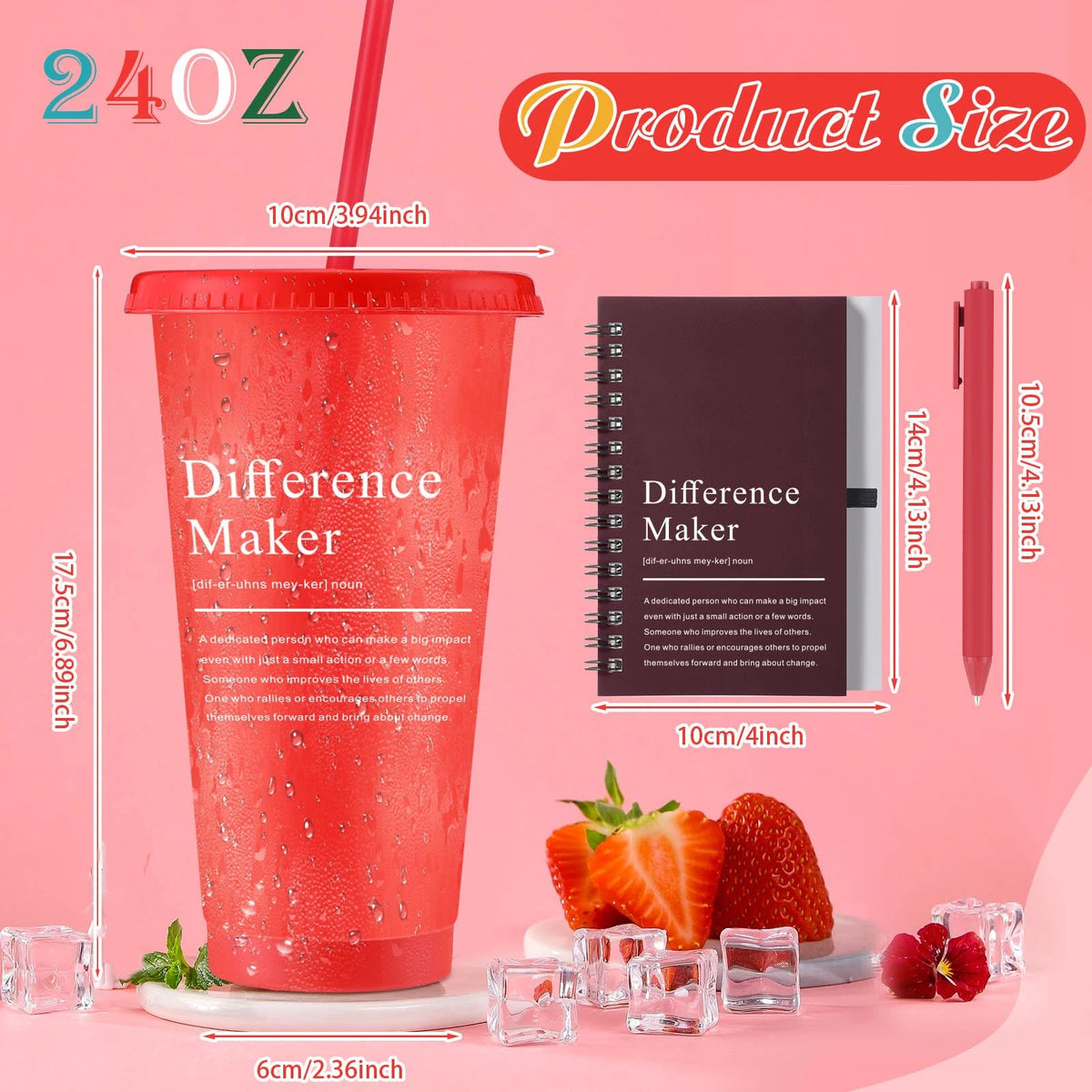 Marspark 10 Sets Difference Maker Gifts for Women Men, Employee Appreciation Gifts Bulk Inspirational Thank You Cup Motivational Notebooks with Pen for Team Teacher Coworker Office (Colorful)