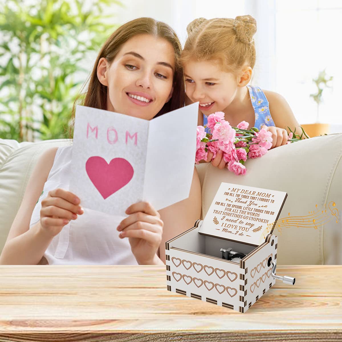 Huntmic You are My Sunshine Wood Music Boxes,Laser Engraved Vintage Wooden Sunshine Musical Box Gifts for Girlfriend,Boyfriend,Family Friends,On Birthday,Festival (to My Mother)