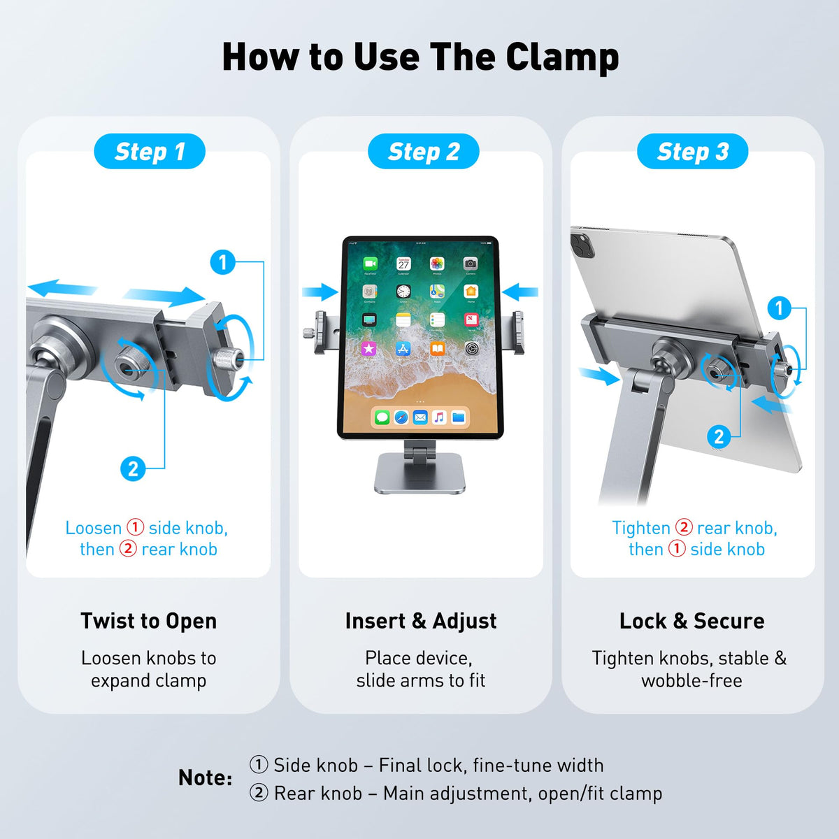 AboveTEK 2-in-1 Phone & iPad Stand, Magnetic iPad Stand with Clamp, Aluminum Tablet Holder for Desk, 360 Rotation, Suction Base, Professional for Office, Fit for Phones & 9.7–13" Tablets, Gift for Him