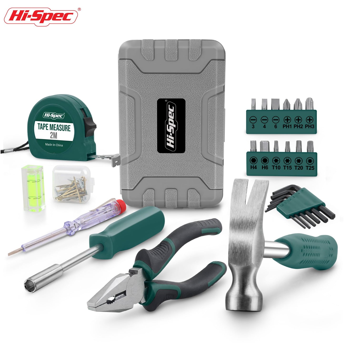 Hi-Spec Small Tool Kit Compact Set for Home and Office DIY, 25-Piece Green Mini Tool Box for Basic Household Repairs, Starter Toolkit in a Portable Toolbox Case.
