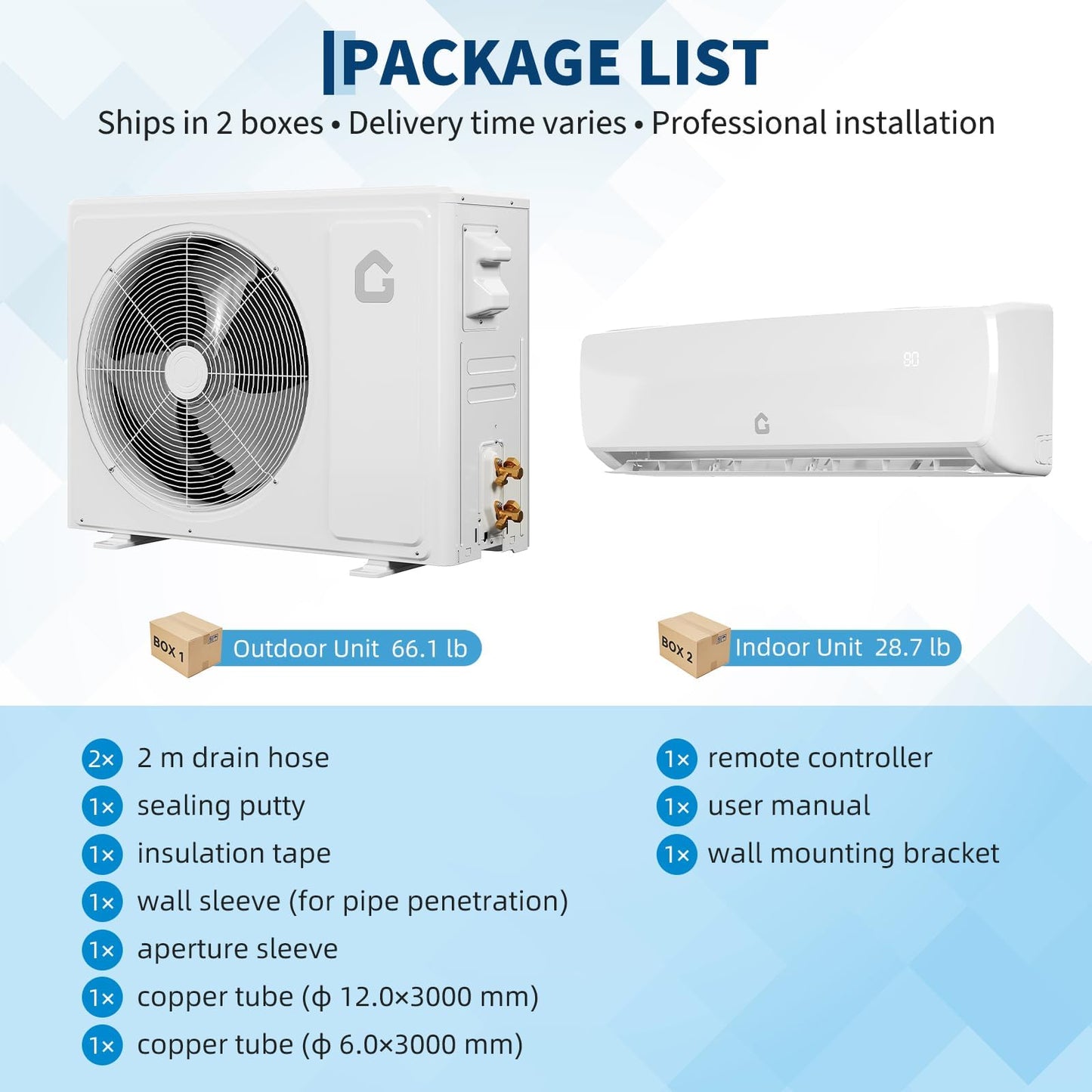 18000 BTU Mini Split Air Conditioner & Heater, 19 SEER2 230V Energy Saving Ductless AC Unit Cools Rooms up to 1250 Sq. Ft with Heat Pump & Installation Kit