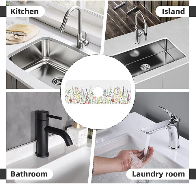 Wildflowers Floral Flower Kitchen Sink Splash Guard Faucet Mat Super Absorbent