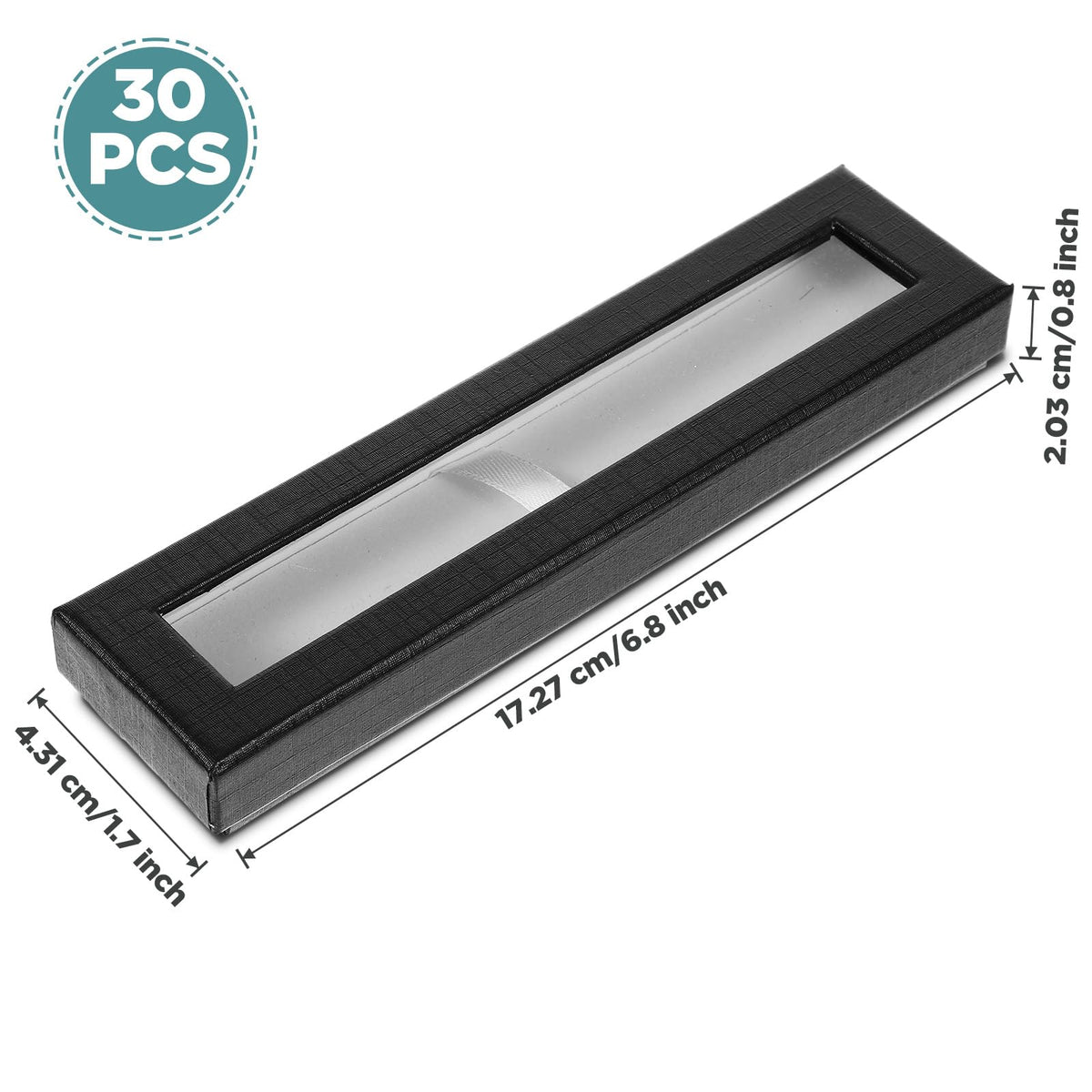 30 Pack Empty Pen Gift Box with Clear Lid, Pen Display Case Pencil Gift Box Black Cardboard Collection Case with Cushion, Ballpoint Jewelry Gifts Boxes for Birthday Business Office Supplies