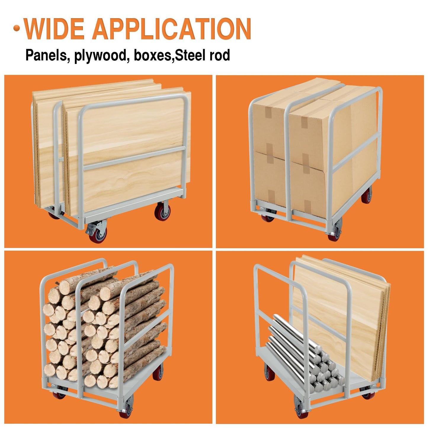 Heavy Duty Steel Panel Cart, Flatbed Cart with 5" Swivel Caster 2500lbs Load Capacity, Lumber Drywall Mattress Transporting