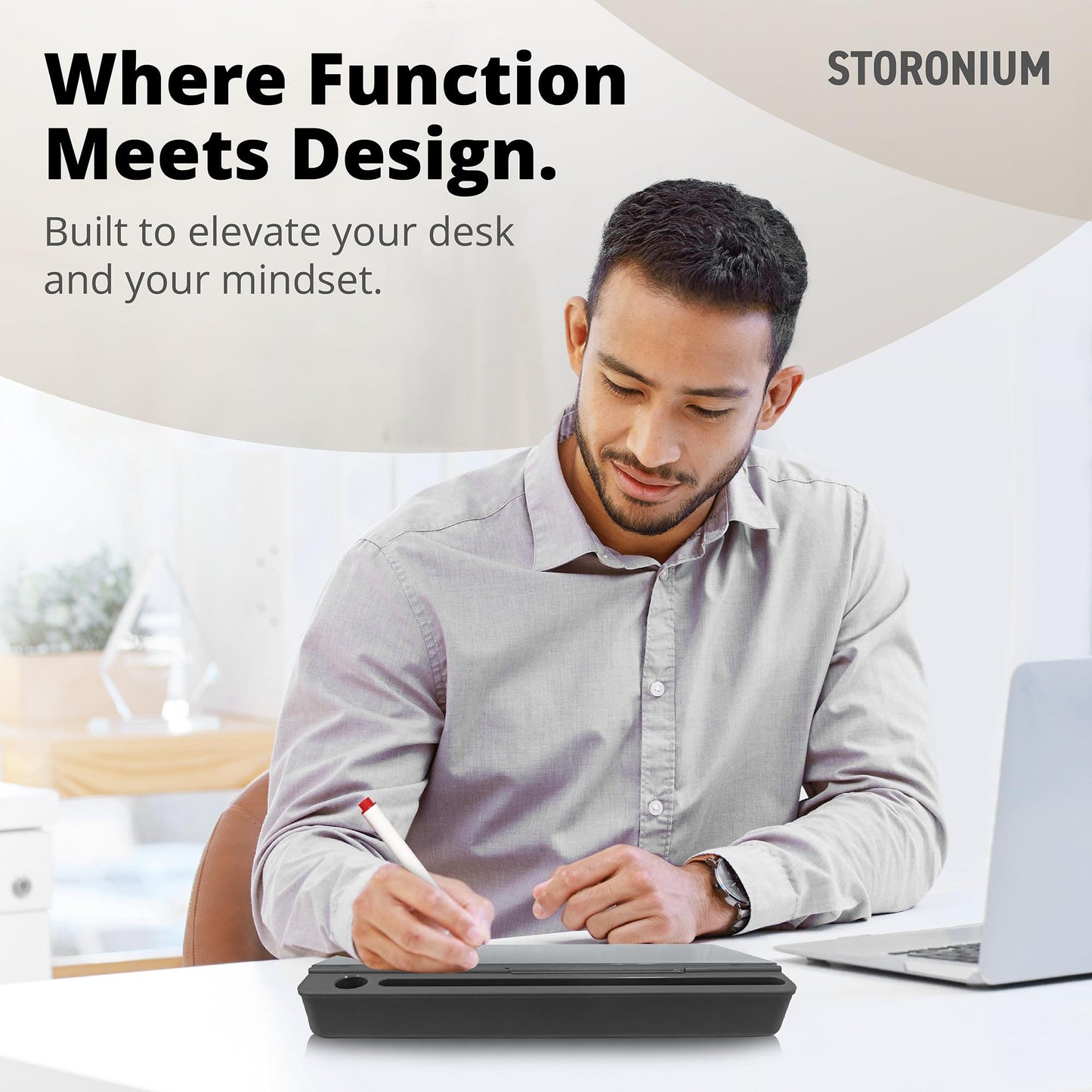 Storonium Glass Desktop Magnetic Whiteboard with Storage, Frosted Glass Dry Erase Board for Desk, Desk Organizer with Strong Magnets and Phone Stand for Home Office and School Supplies