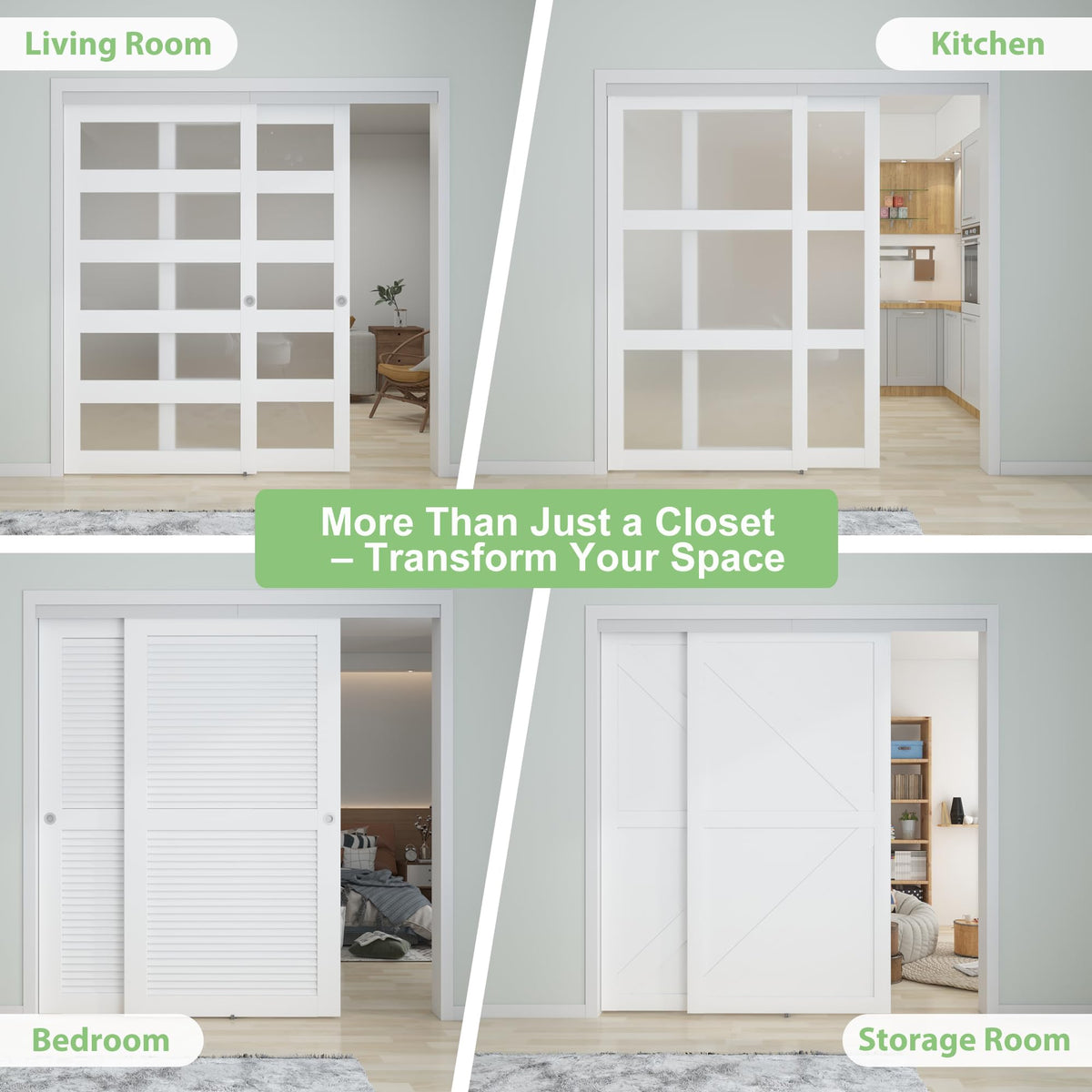 BarnBase 9FT/108(Double 4.5FT) Bypass Door Hardware, Aluminum Double-Closing Sliding Closet Door Hardware with Finger Pull Included, Smoothly and Quietly, Fit Door Thickness 1 3/8" or 1 3/4", Silver
