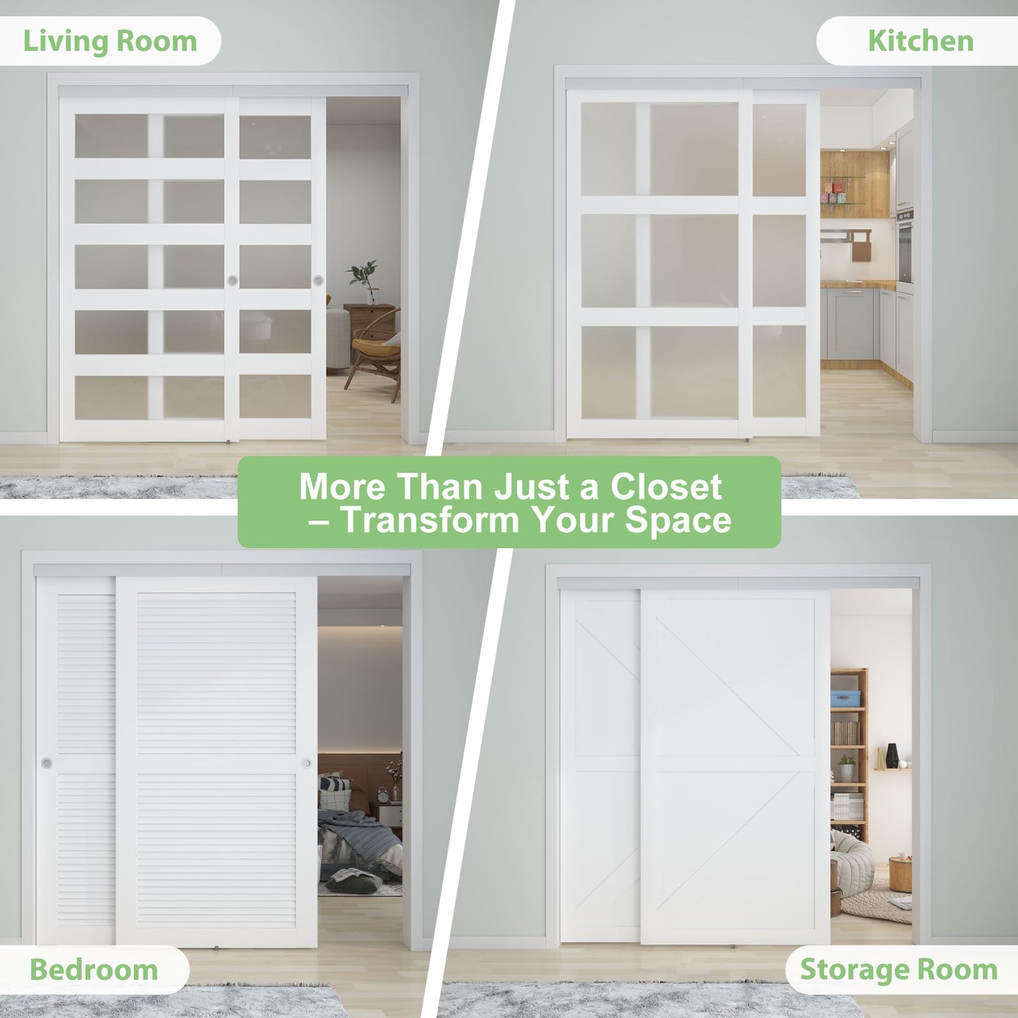 BarnBase 4FT/48" Bypass Door Hardware, Aluminum Double-Closing Sliding Closet Door Hardware with Finger Pull Included, Smoothly and Quietly, Fit Door Thickness 1 3/8" or 1 3/4", Silver
