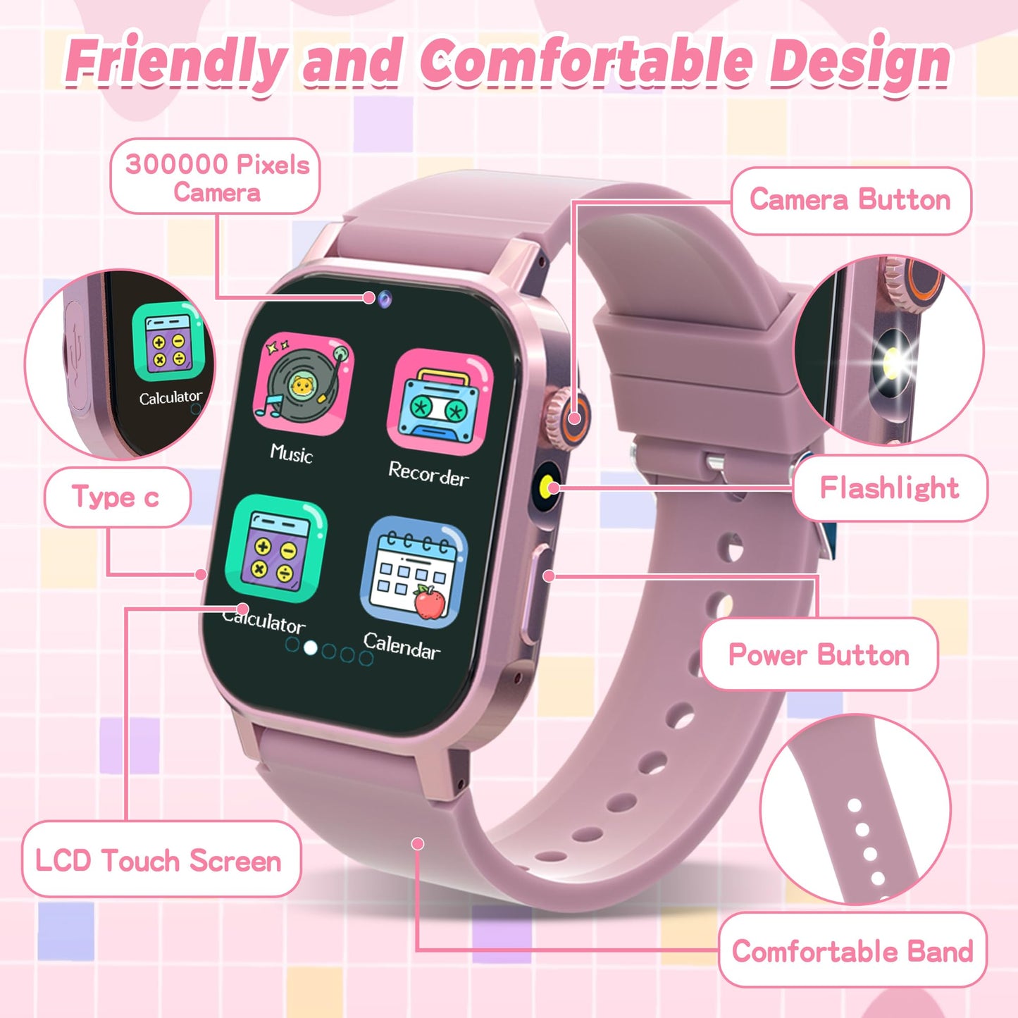 Kids Smart Watches Girls Gift Age 3-12, Kids Watch with 32 Games HD Touchscreen Camera Video Music Audiobook Pedometer Flashlight 12/24 hr Educational Toys Birthday Gift for Girls Ages 5 6 7 8 9 10