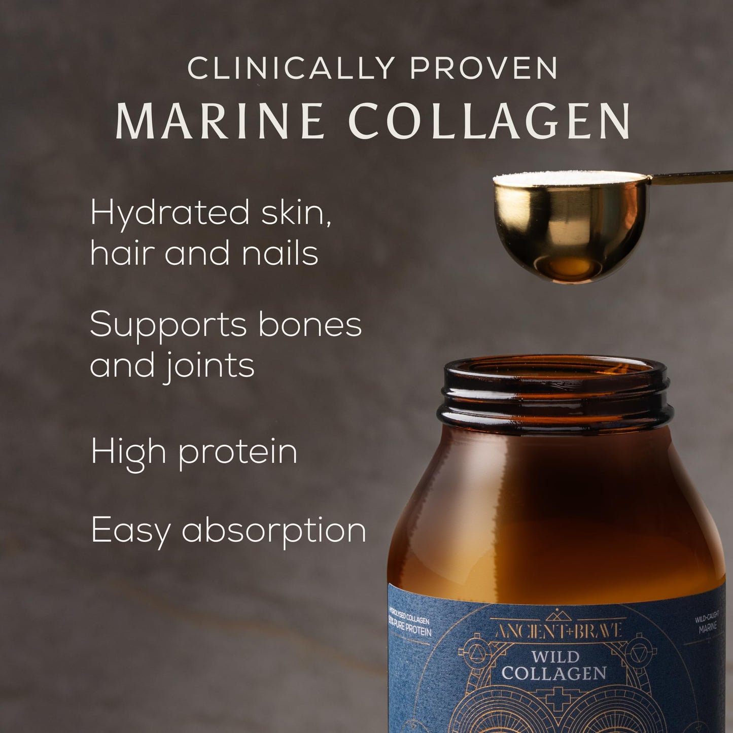 Ancient + Brave Wild Collagen Powder 200g - Pure Hydrolyzed Marine Collagen Peptides Supplement (Fish) - Best Collagen Powder for Women - High Protein, Fasting Friendly - 30 Day Supply
