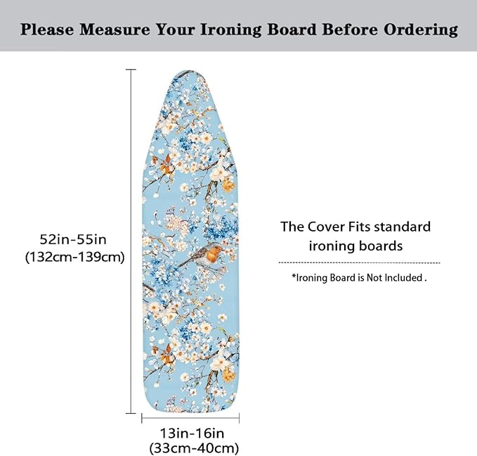 Blue Flower Ironing Board Cover and Pad 15x54