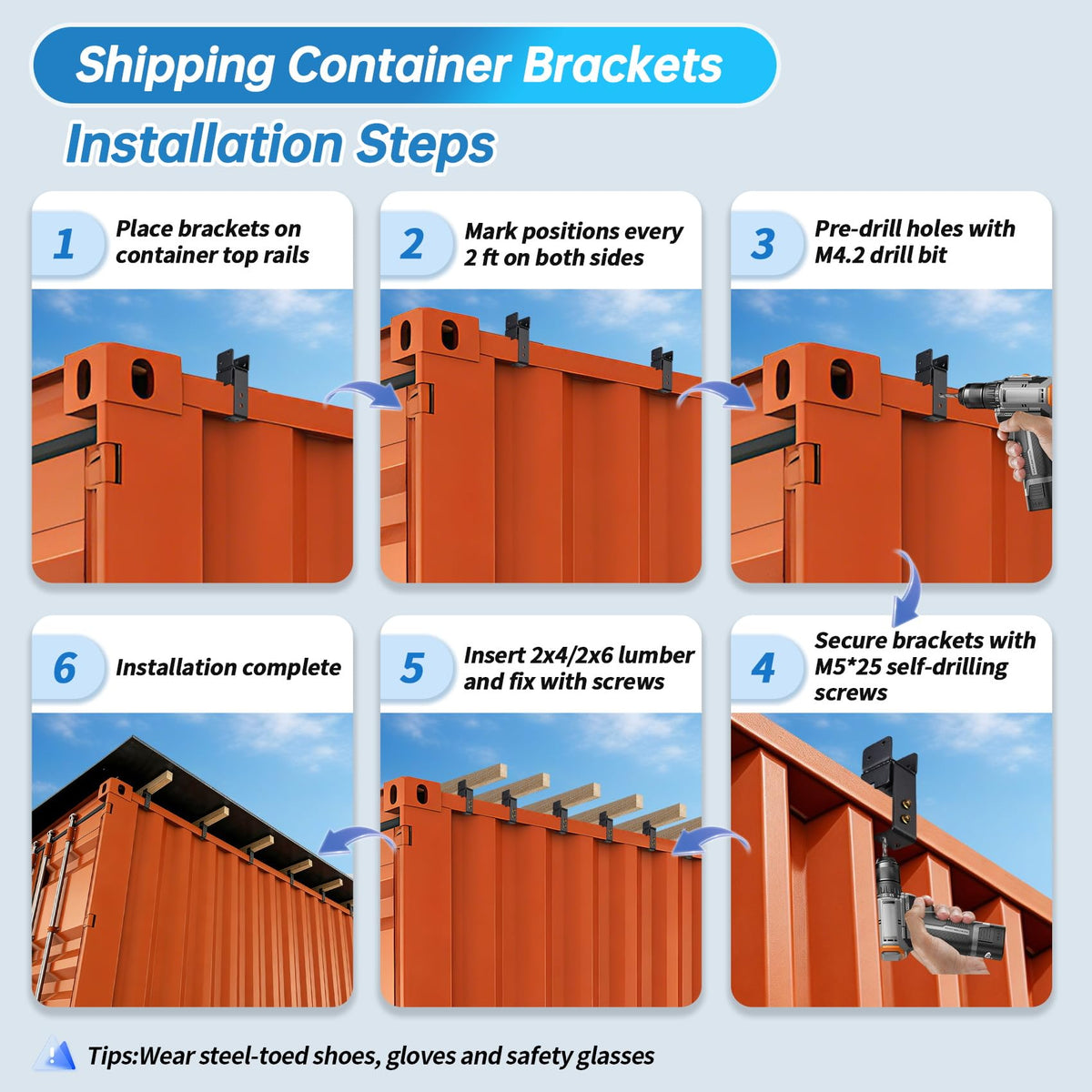 𝟐𝟐𝐏𝐂𝐒 Wood Truss Brackets for Shipping Containers, Heavy Duty 20ft Container Exterior Truss Brackets, Fits 2x4/2x6 Lumber, for Container Home, Office, Outdoor Bar